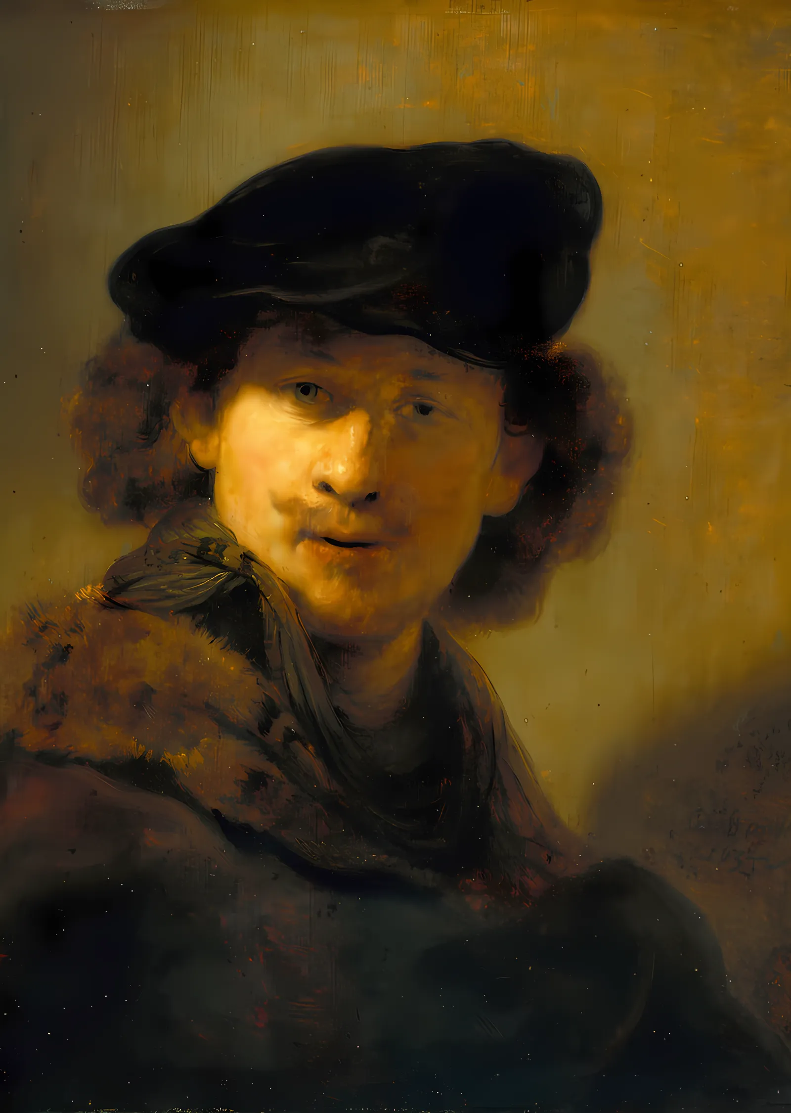 Rembrandt - Kadife Bereli Otoportre metal tablo
