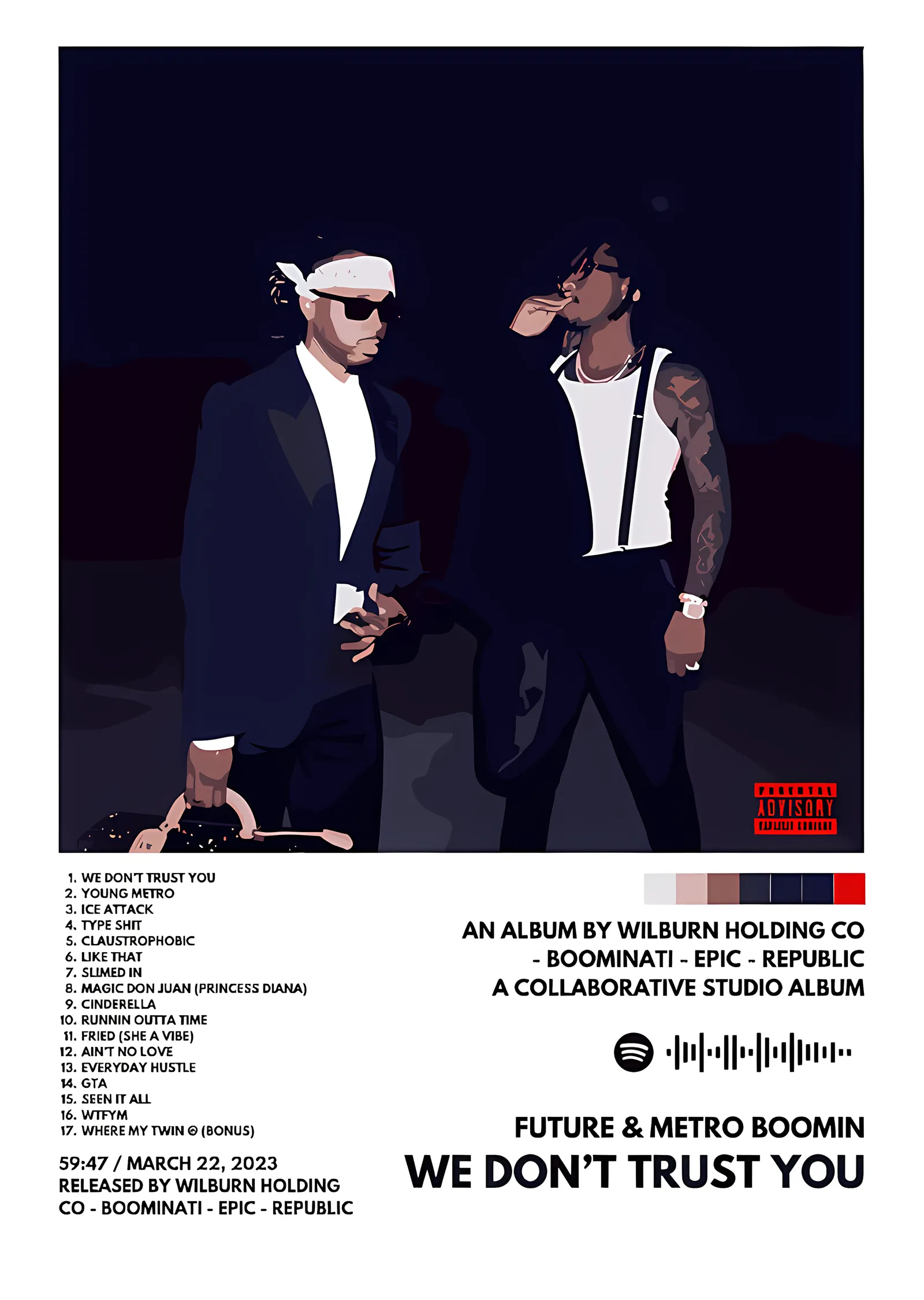 Future & Metro Boomin - Beyaz Zeminde Künye metal tablo