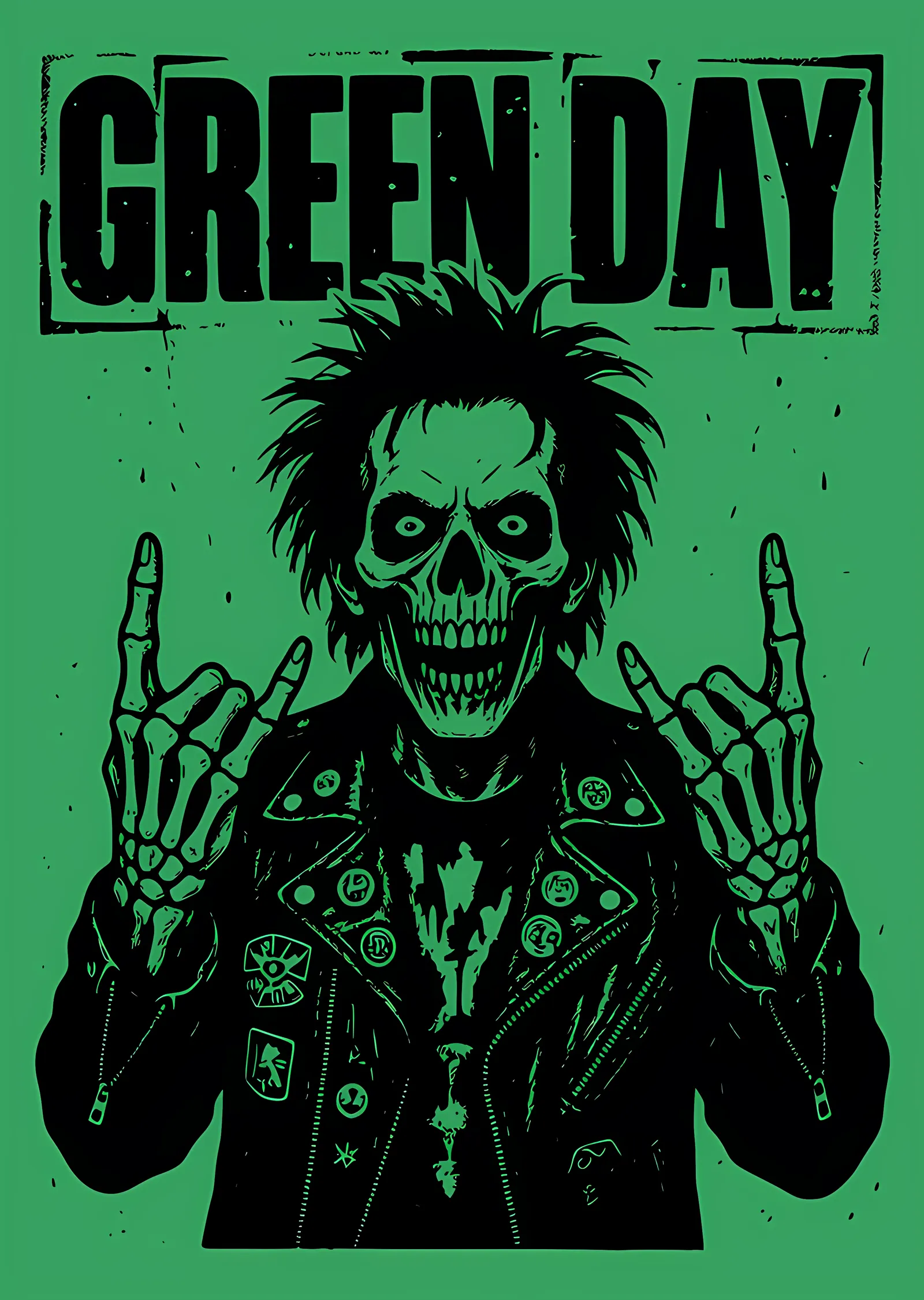 Green Day - Deri Ceketli İskelet metal tablo