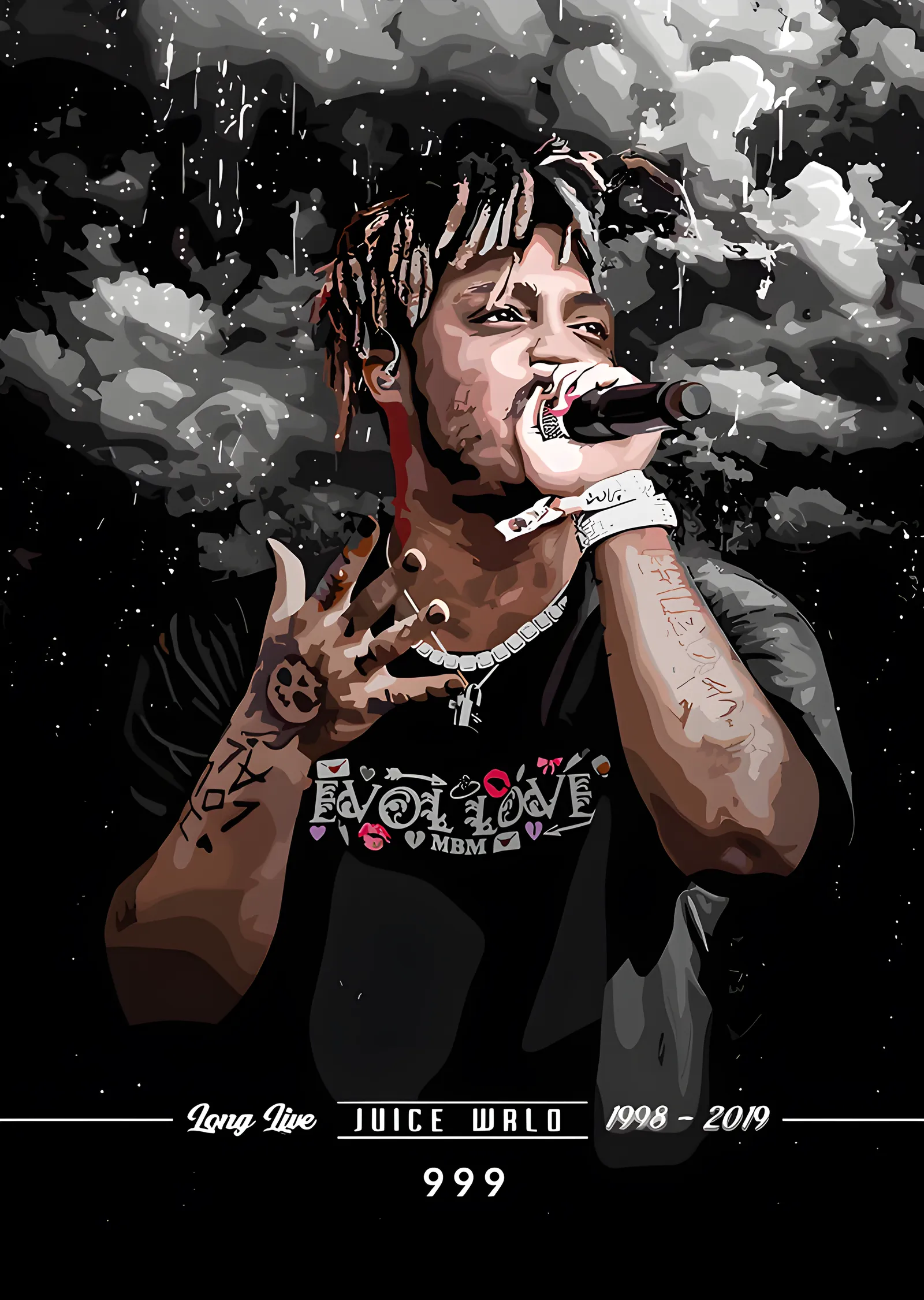 Juice WRLD - Bulutların Önünde Mikrofon metal tablo