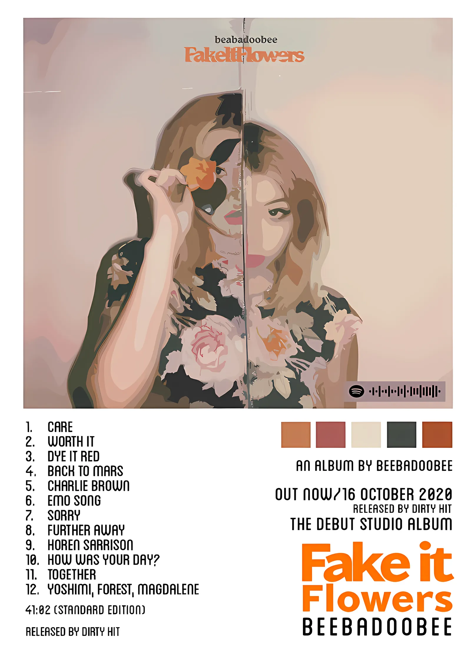 beabadoobee - Fake It Flowers Tracklist metal tablo
