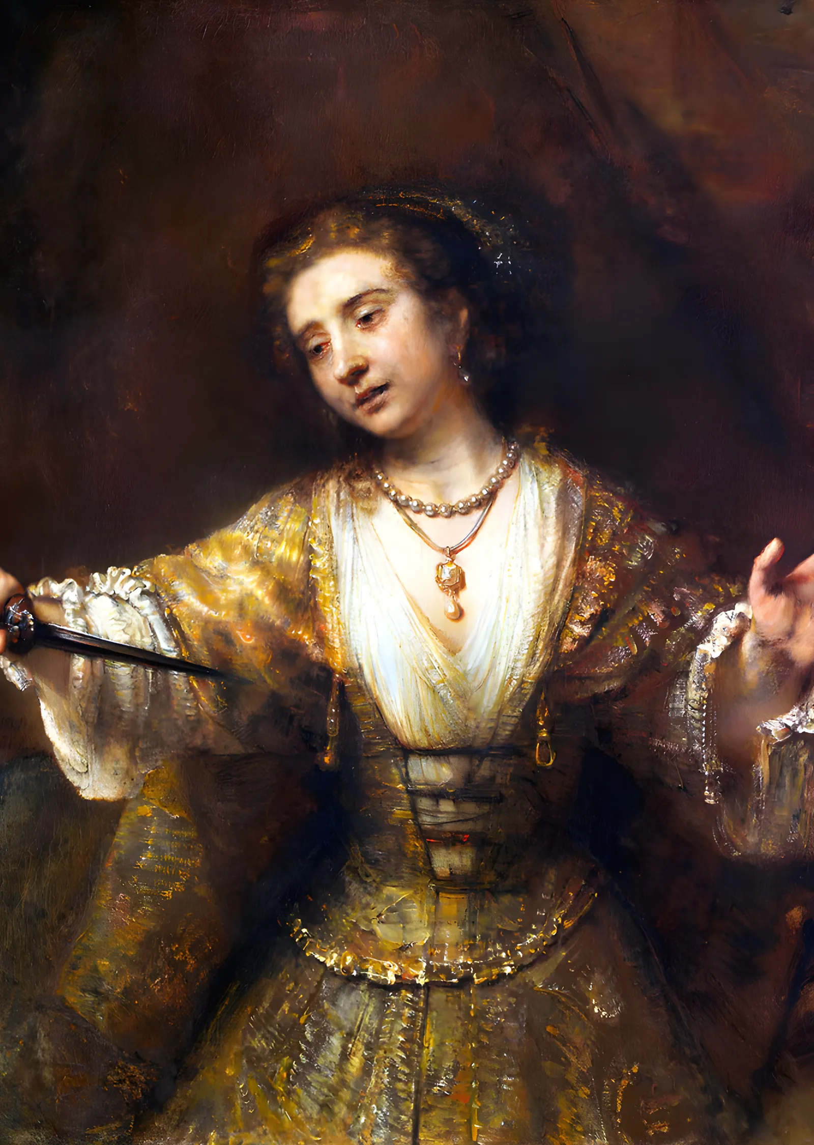 Lucretia - Hançeri Kaldıran Kadın - Rembrandt metal tablo