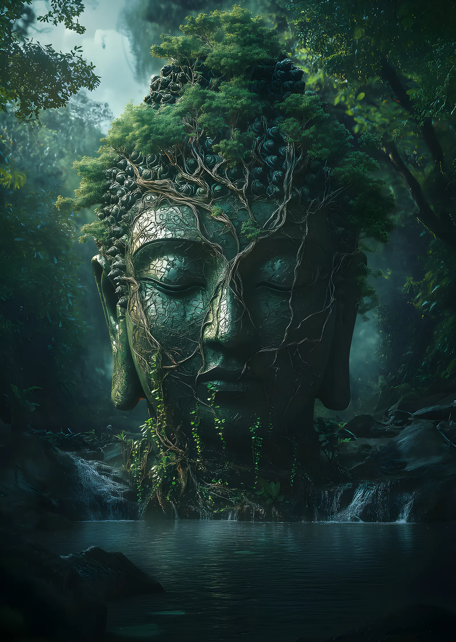 Ormanda Yosunlu Buda metal tablo