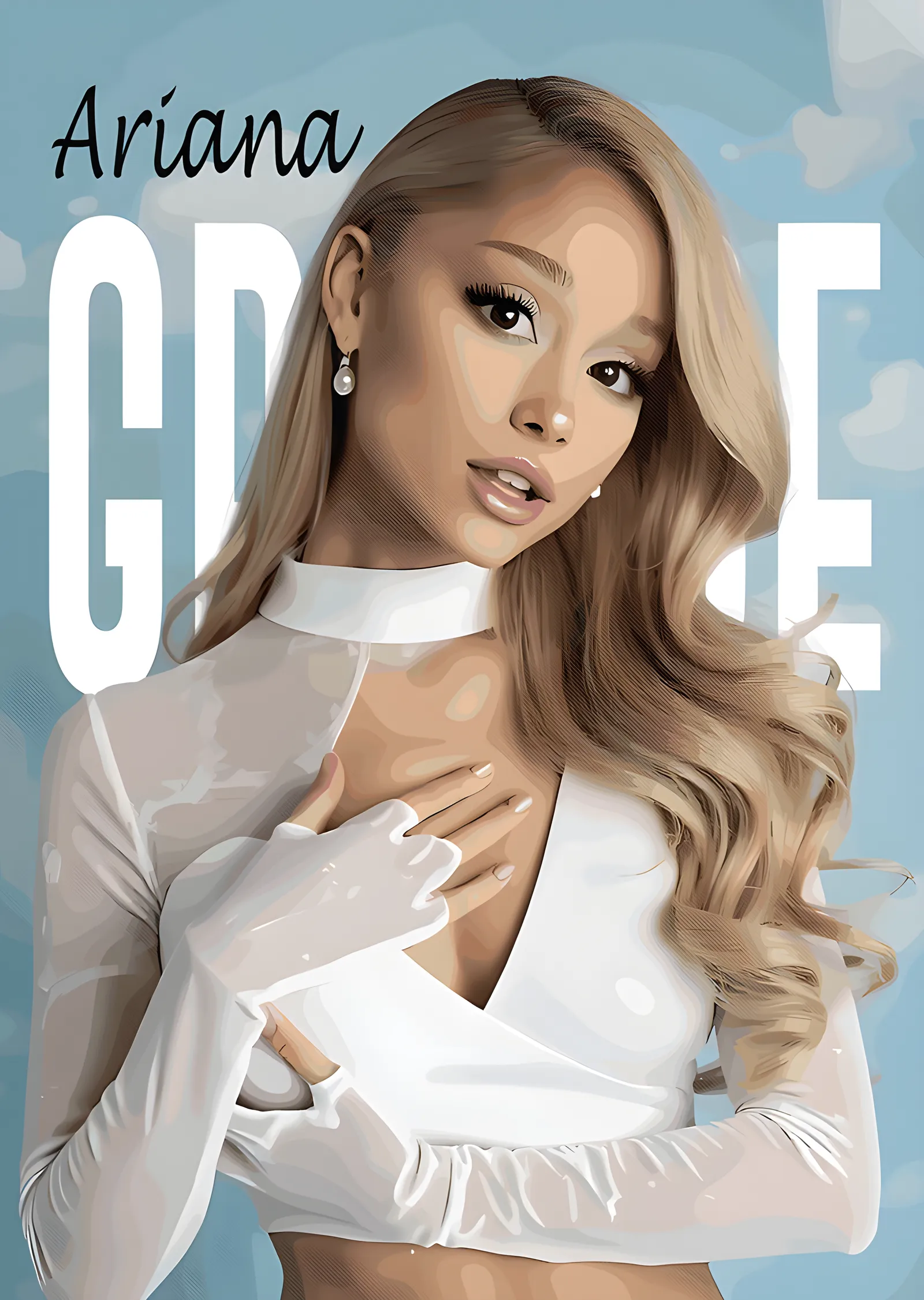Ariana Grande - Beyaz Eldivenli Portre metal tablo