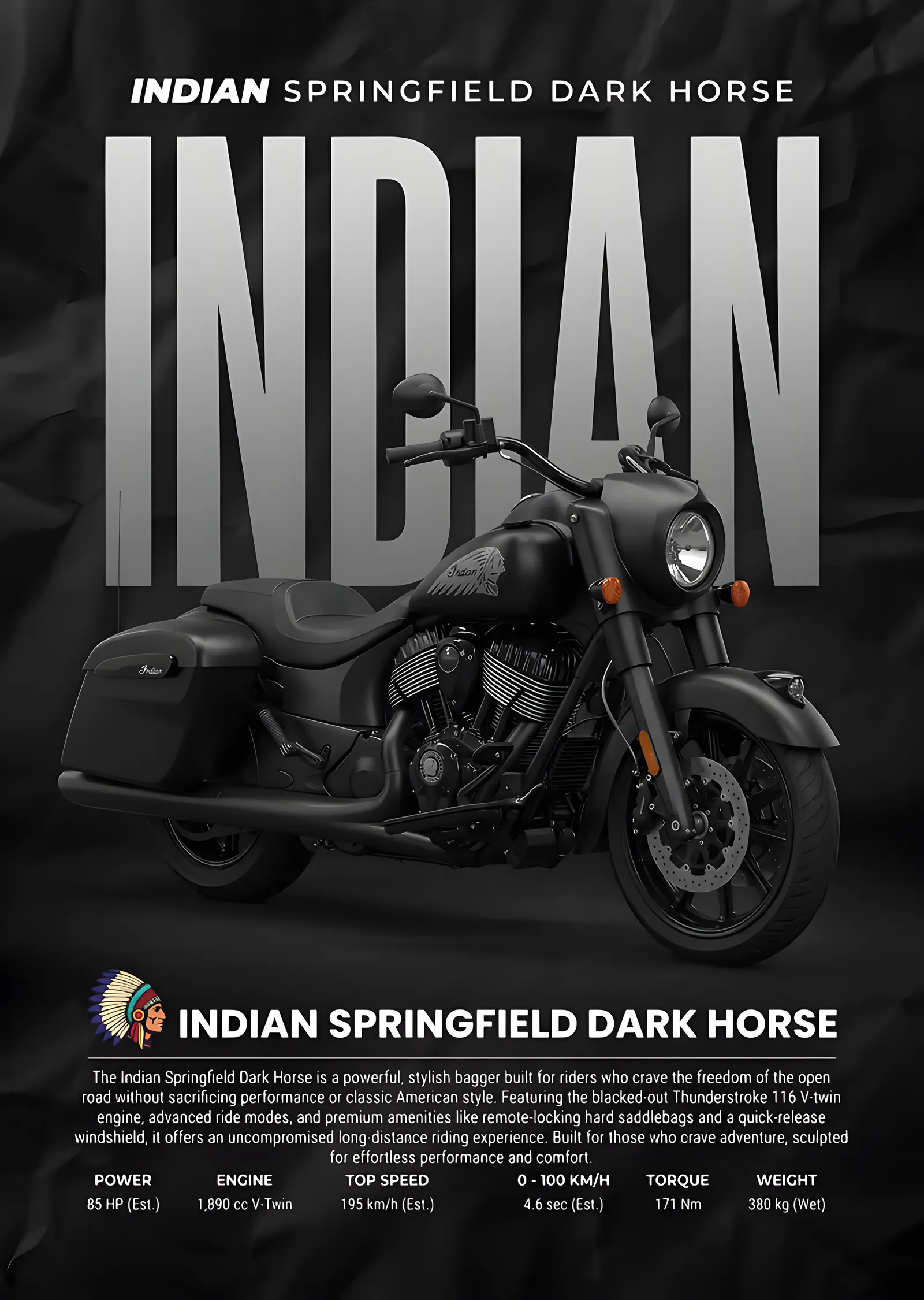 Indian Springfield Dark Horse metal tablo