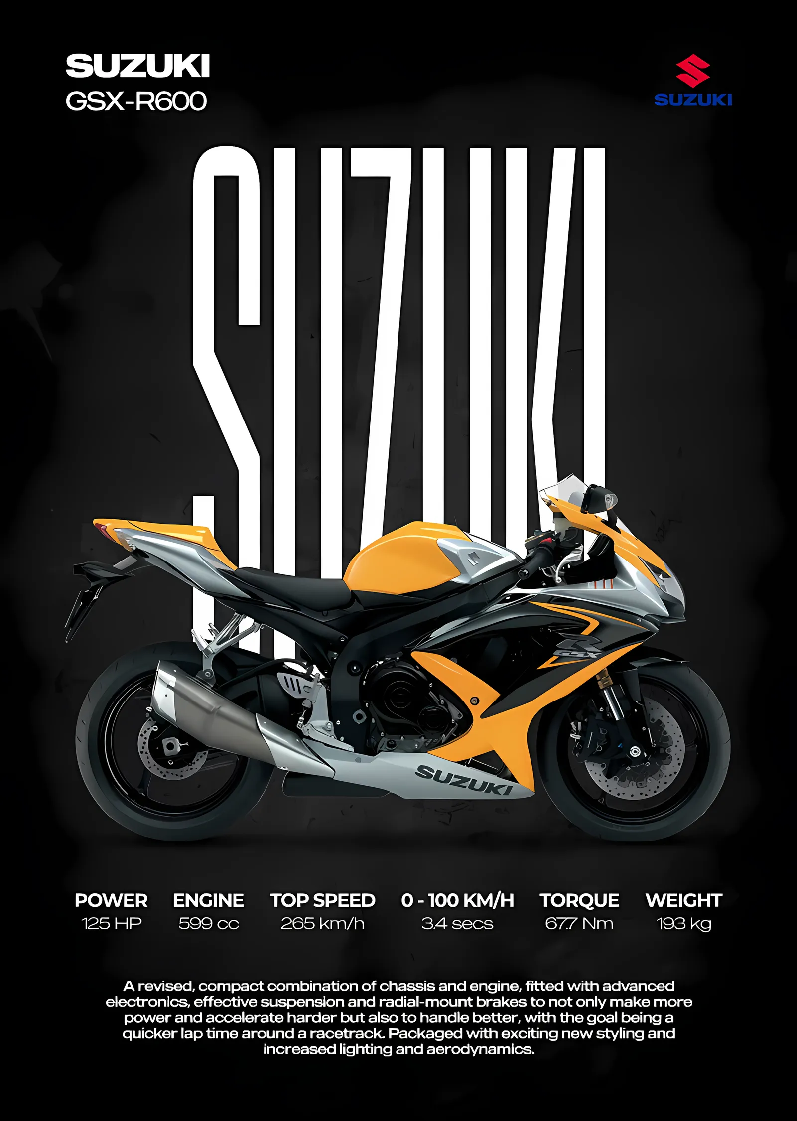 Suzuki GSX-R600 - Sarı metal tablo