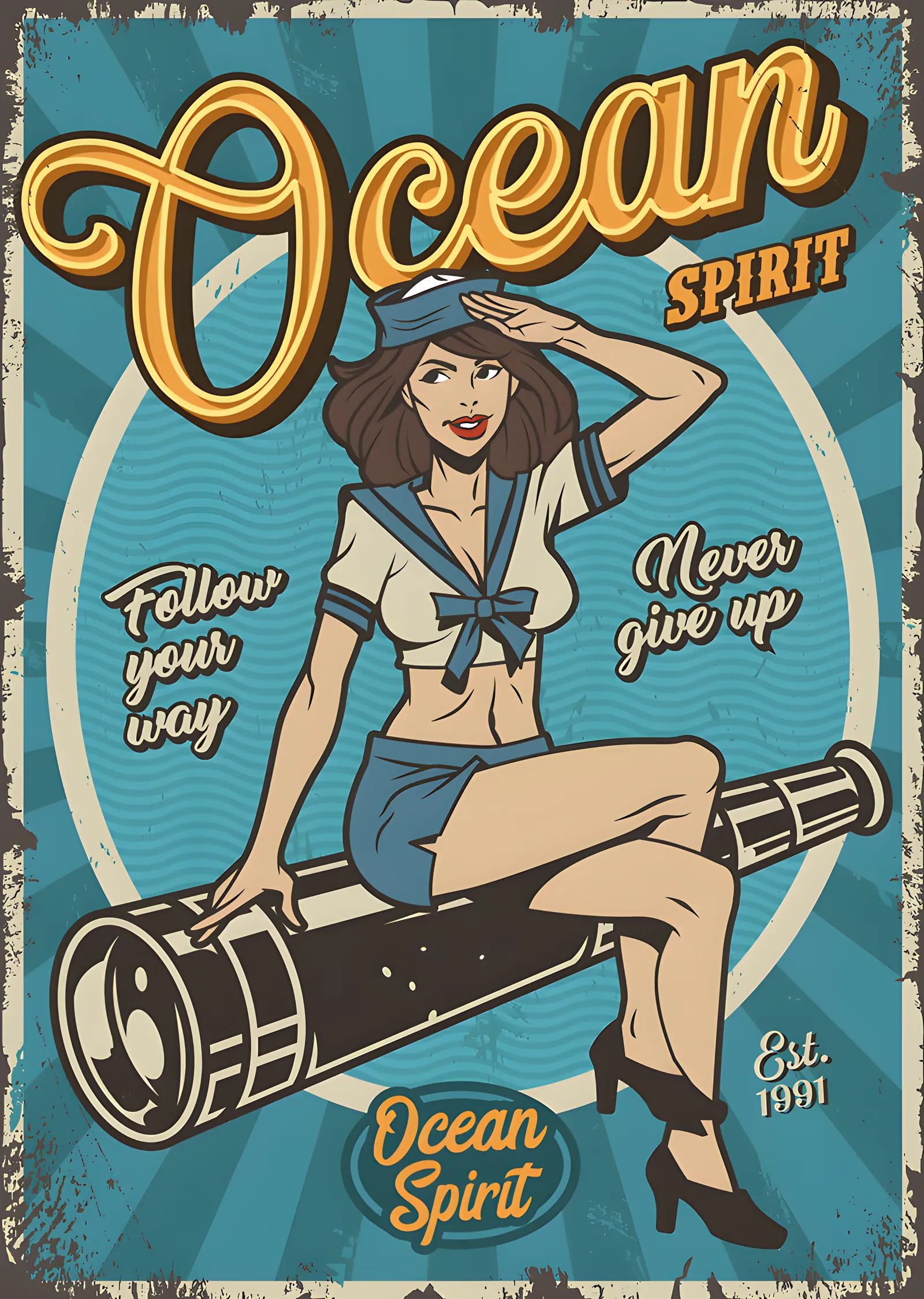 Ocean Spirit - Retro Denizci metal tablo