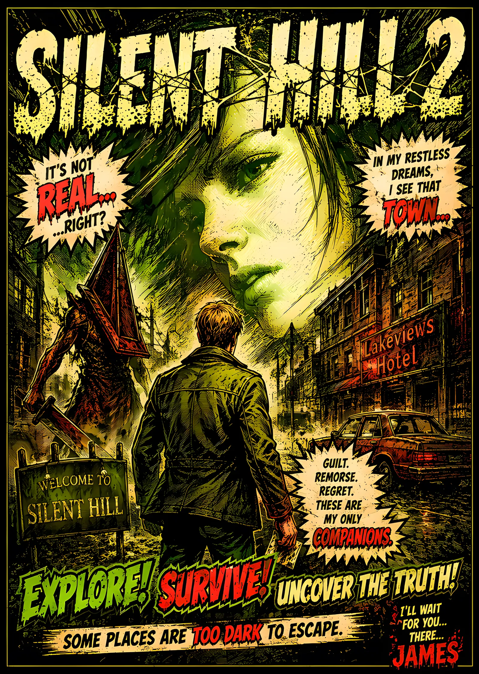 Silent Hill 2 - Retro Afiş metal tablo