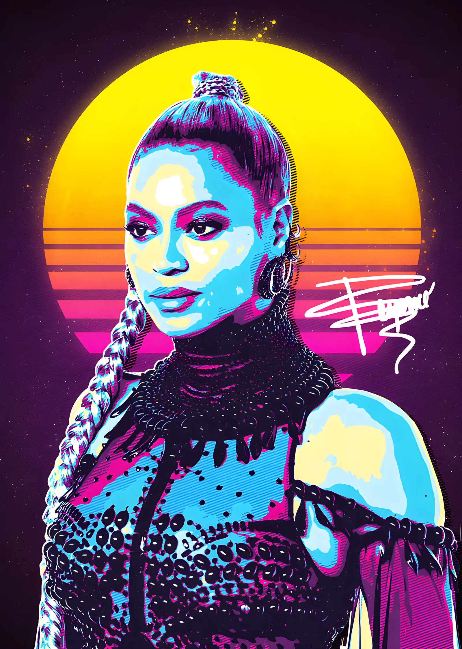 Beyoncé - Retro Güneşli Sahne Portresi metal tablo