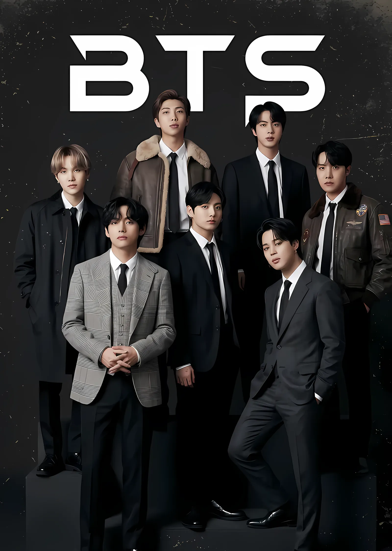BTS - Gri Zeminde Grup Portresi metal tablo