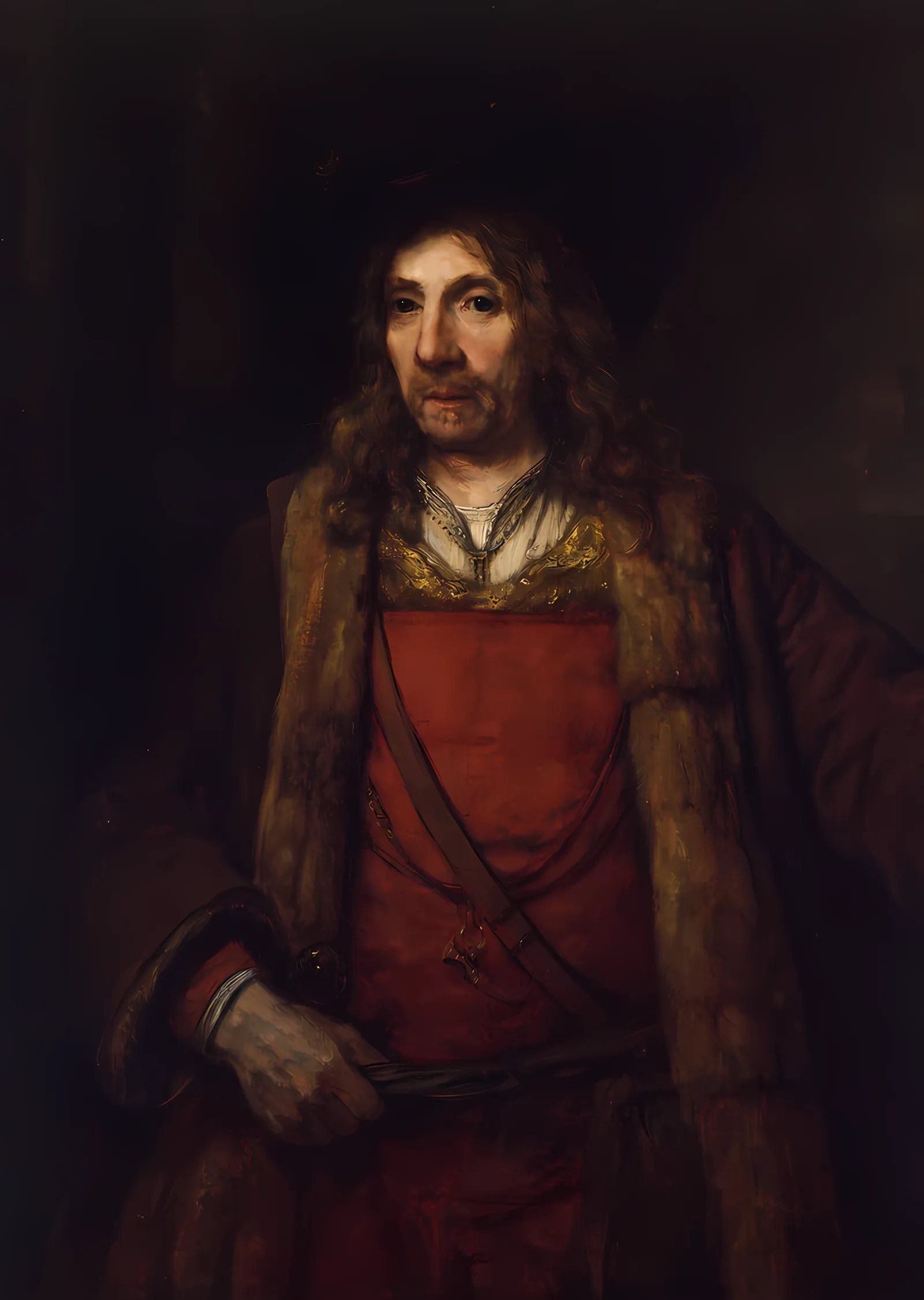 Kırmızı Kaftanlı Adam Portresi - Rembrandt metal tablo