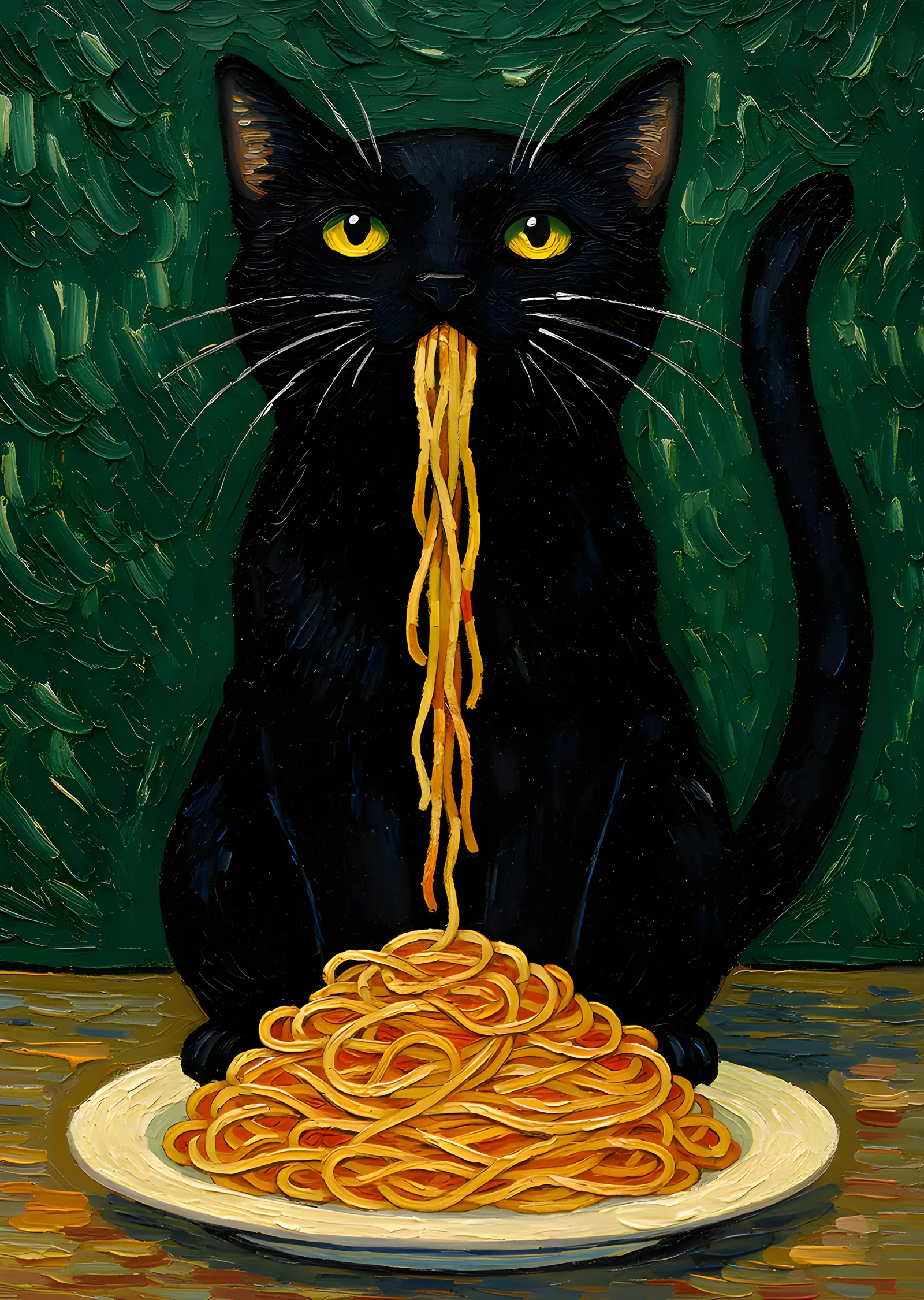Spagetti Yiyen Kara Kedi metal tablo