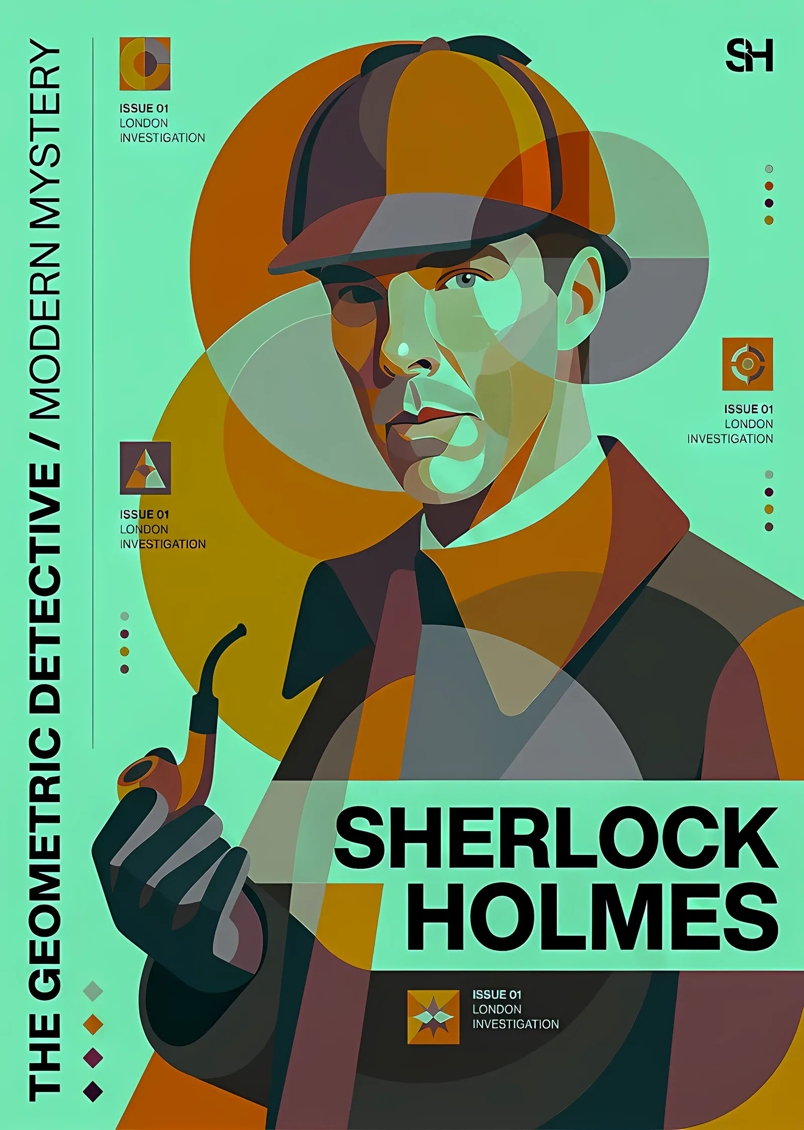 Sherlock Holmes - Geometrik Dedektif Afişi metal tablo
