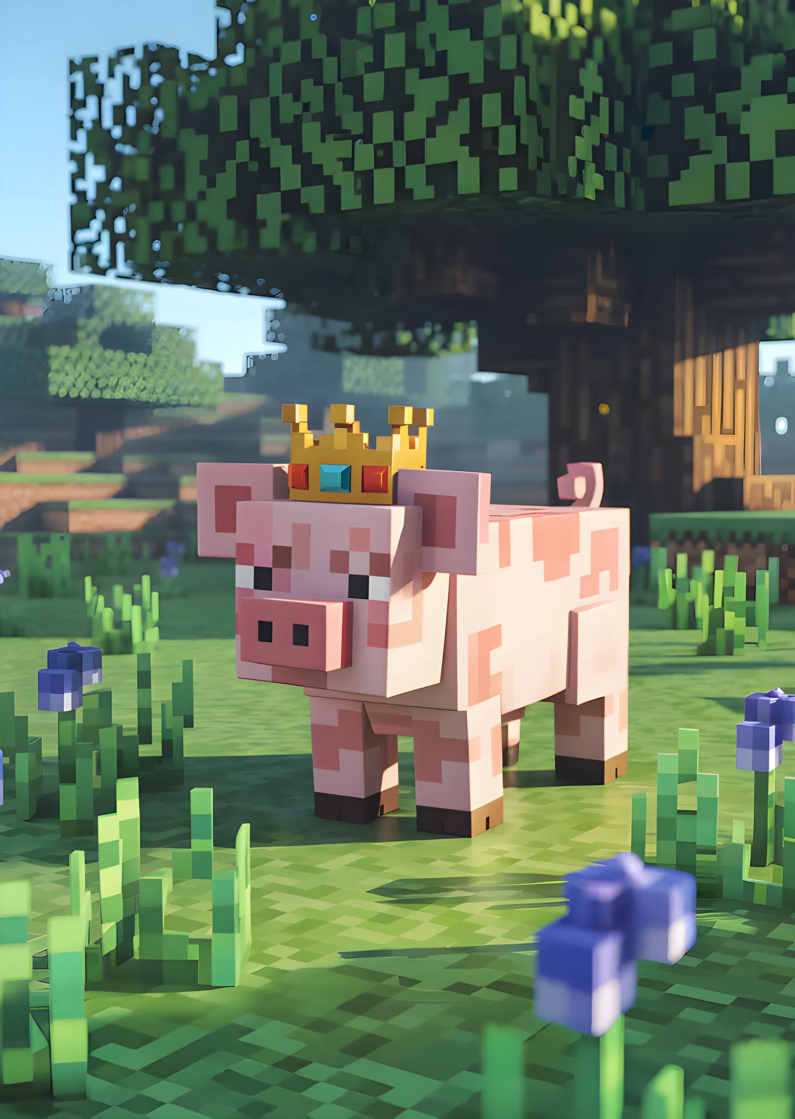 Minecraft - Çiçekli Tarlada Taçlı Domuz metal tablo