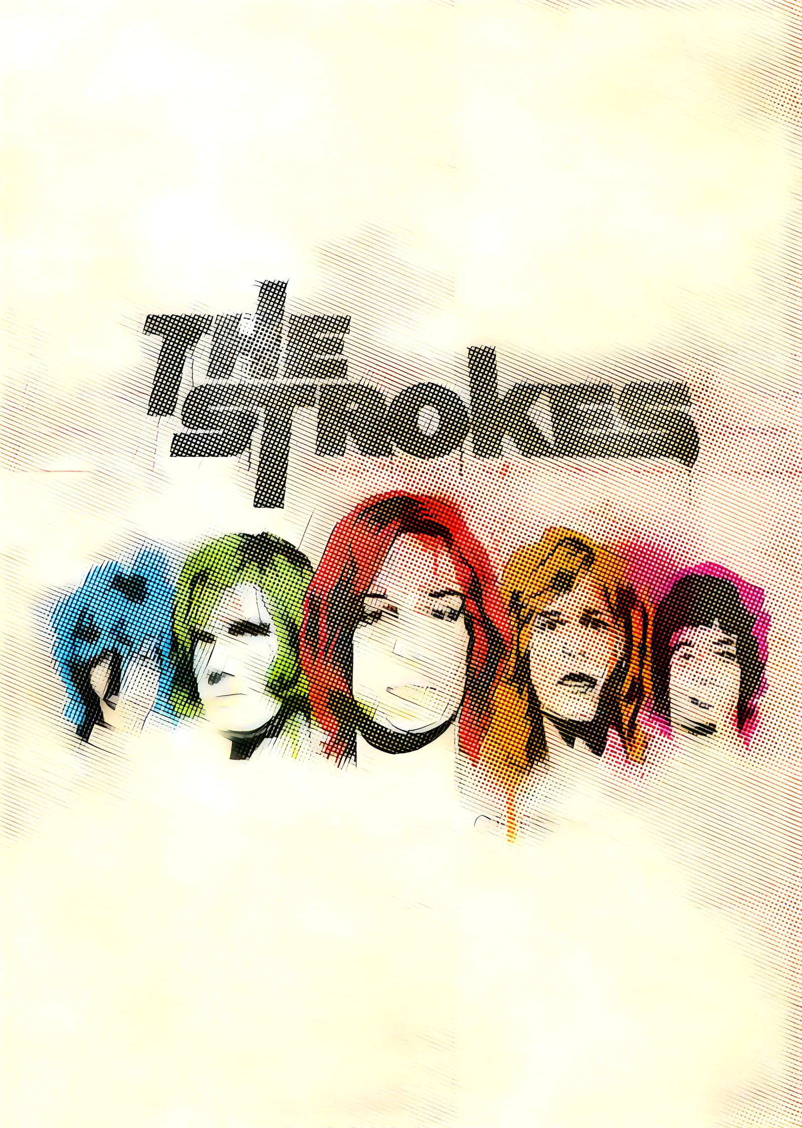The Strokes - Krem Zeminde Renkli Yüzler metal tablo