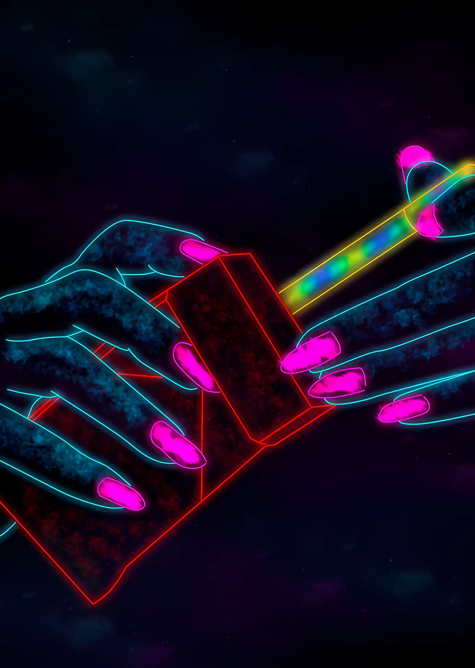 Neon Işıklı Eller metal tablo