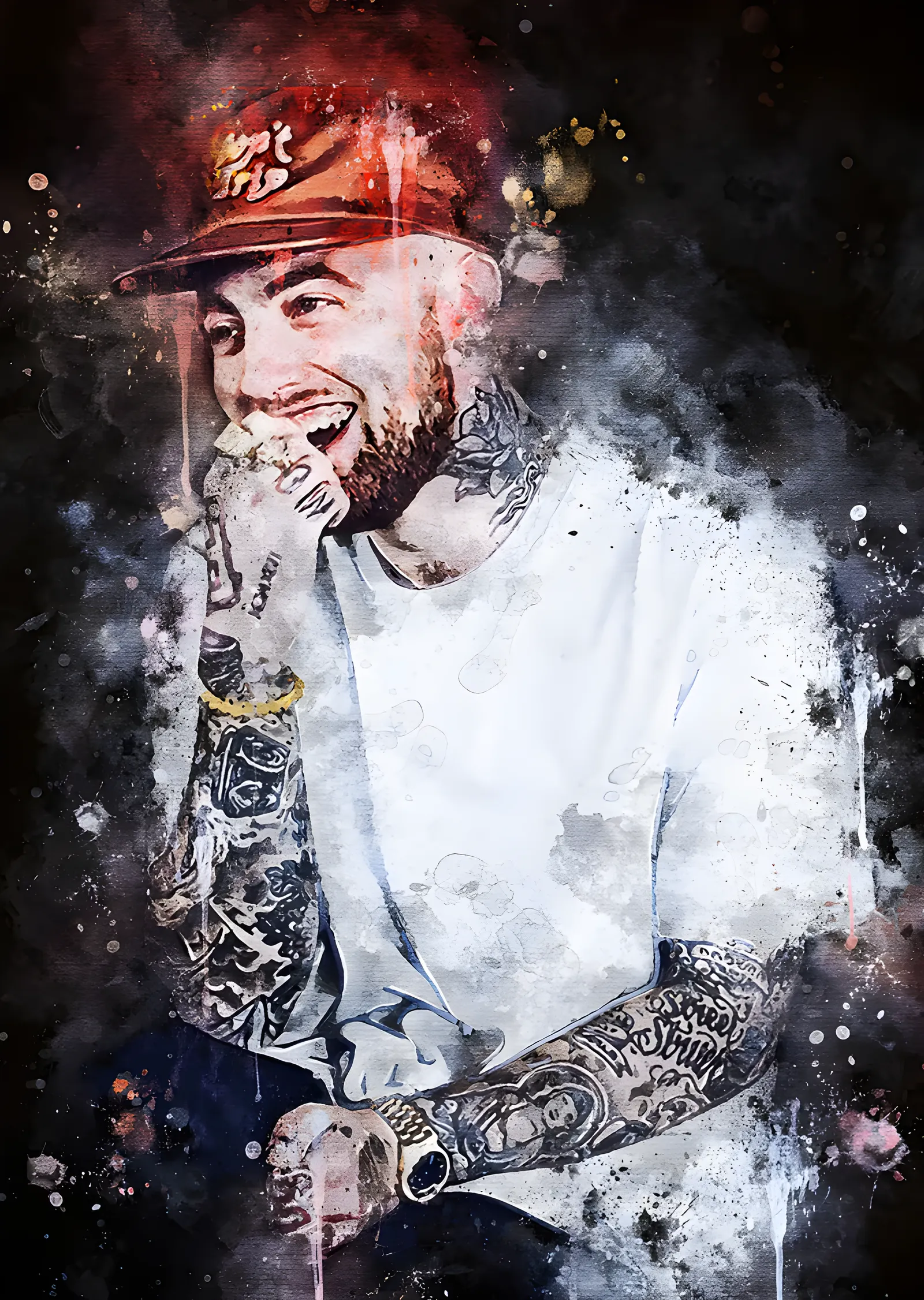 Mac Miller - Renk Sıçramalı Portre metal tablo