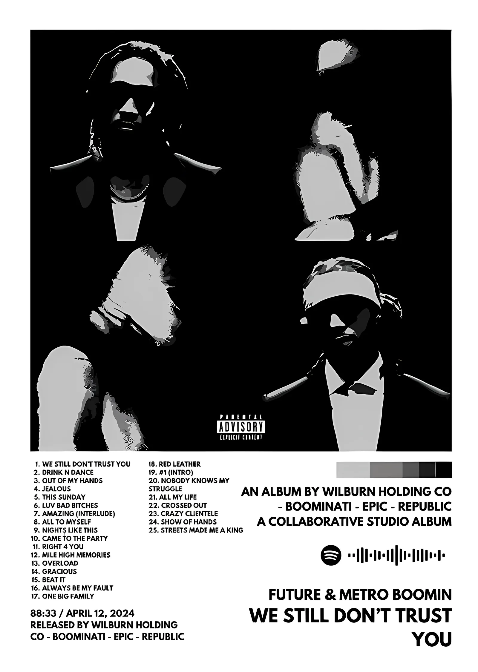 Future & Metro Boomin - Siyah Zeminde Künye metal tablo