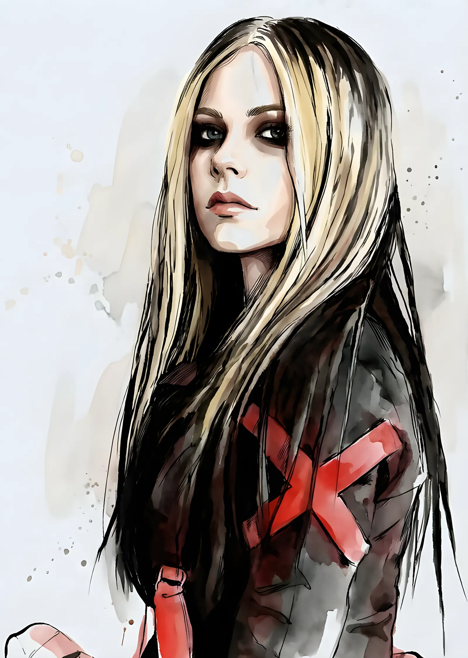 Avril Lavigne - Suluboya Kırmızı Çarpı metal tablo