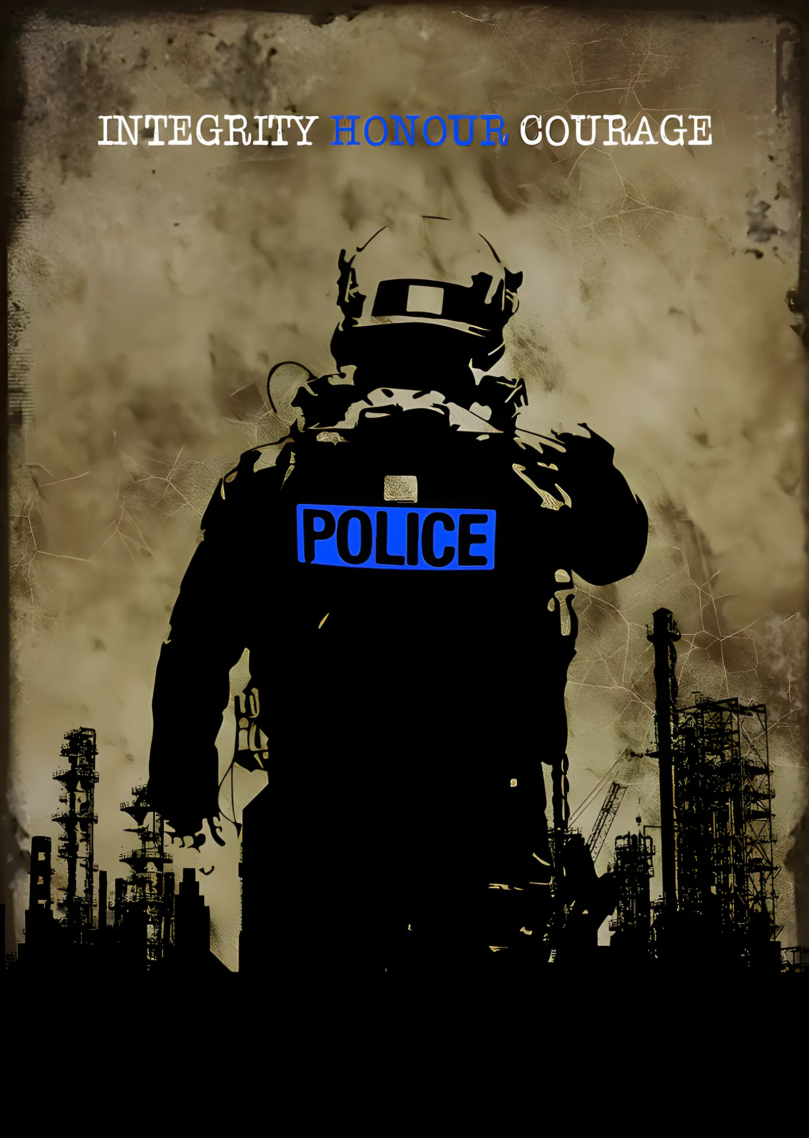 Bütünlük Onur Cesaret - Polis Silüeti metal tablo