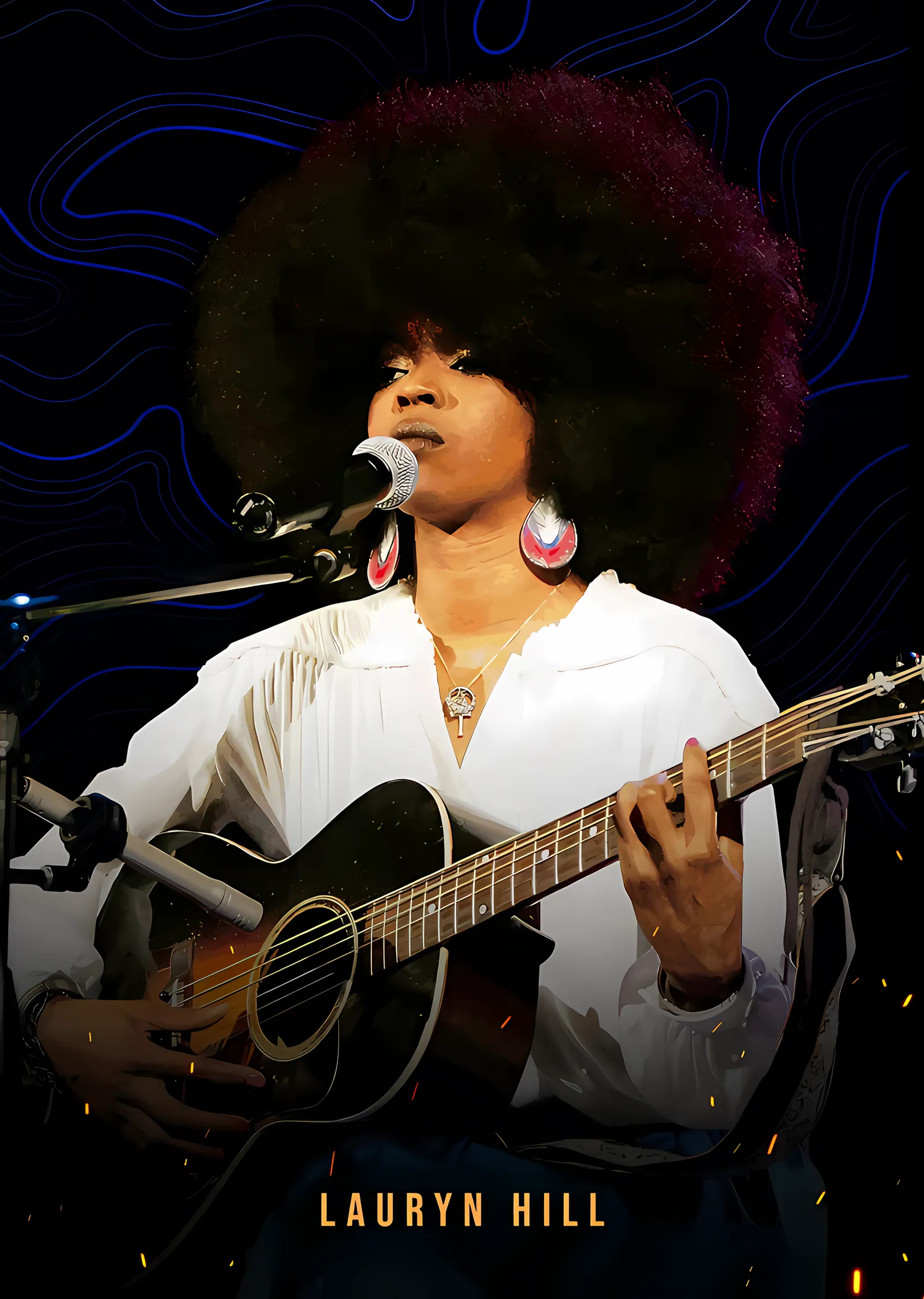 Lauryn Hill - Sahnede Gitarla Portre metal tablo