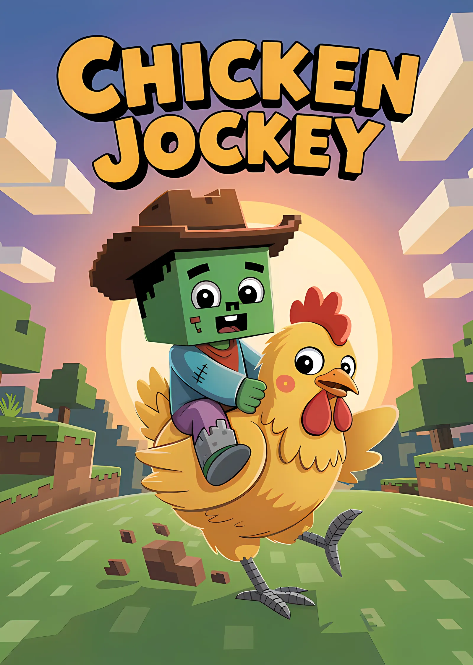 Minecraft - Kovboy Şapkalı Chicken Jockey metal tablo