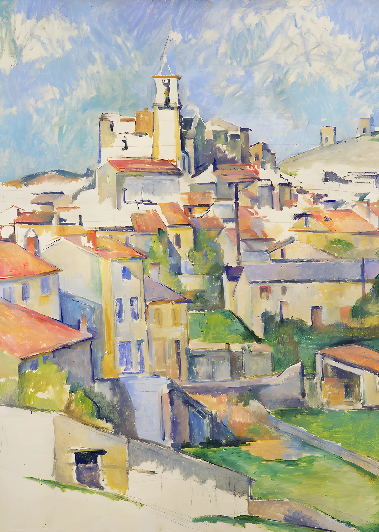 Kiremit Çatılı Kasaba - Post Empresyonist Manzara metal tablo