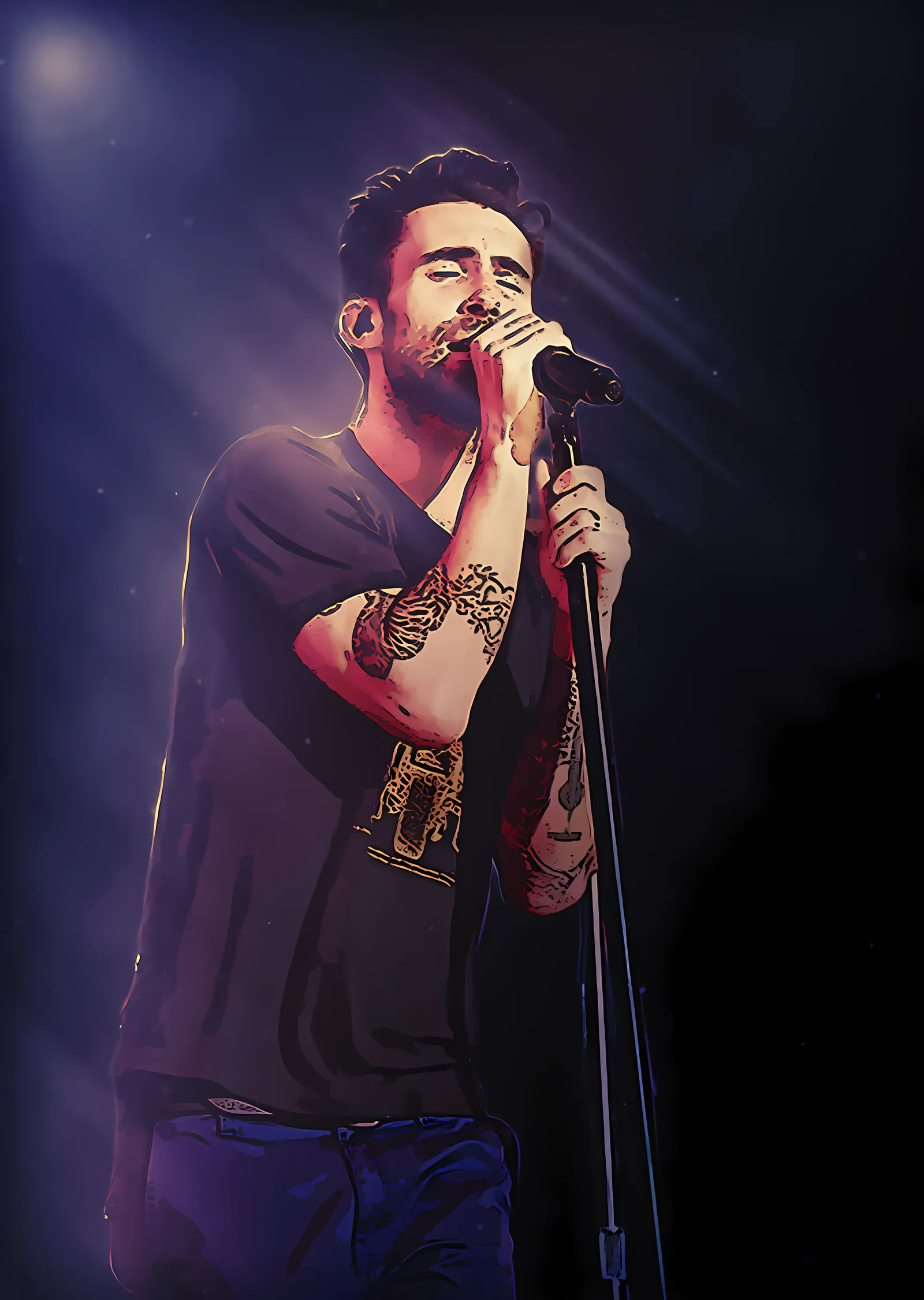 Adam Levine - Konser Işığında Mikrofon metal tablo