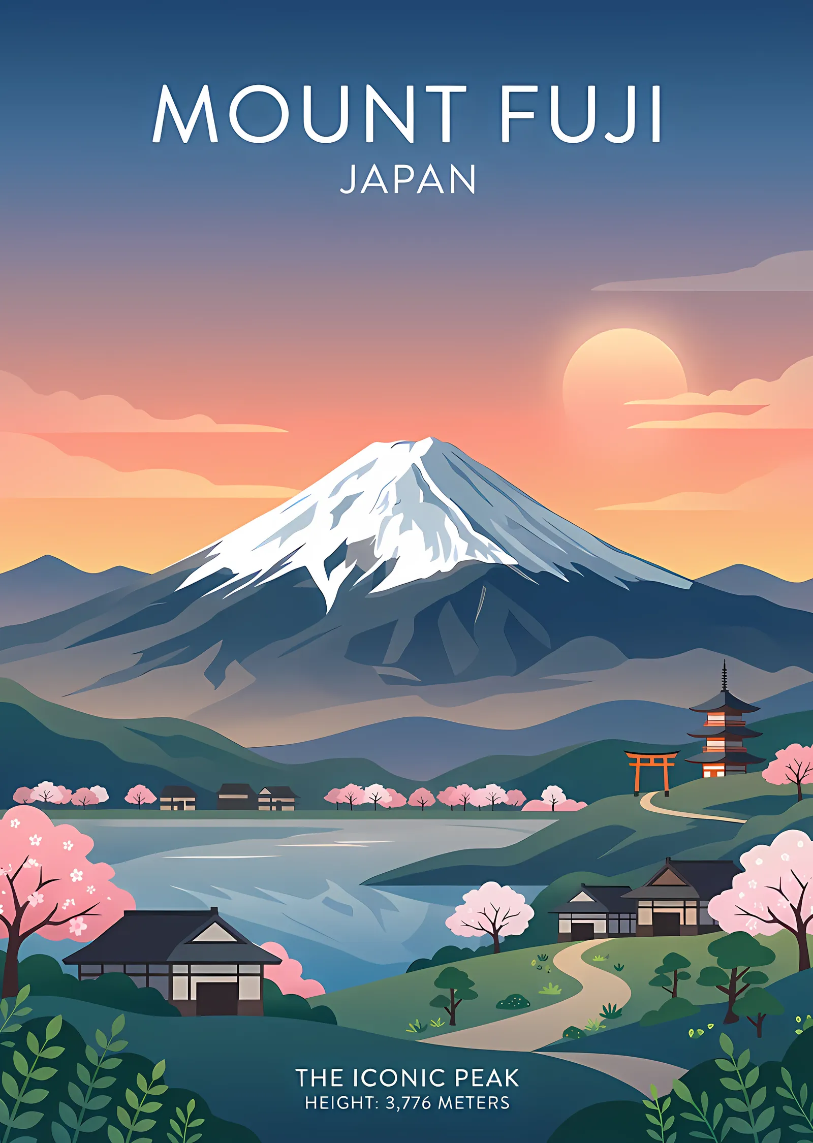 Mount Fuji - Gün Batımı Manzarası metal tablo