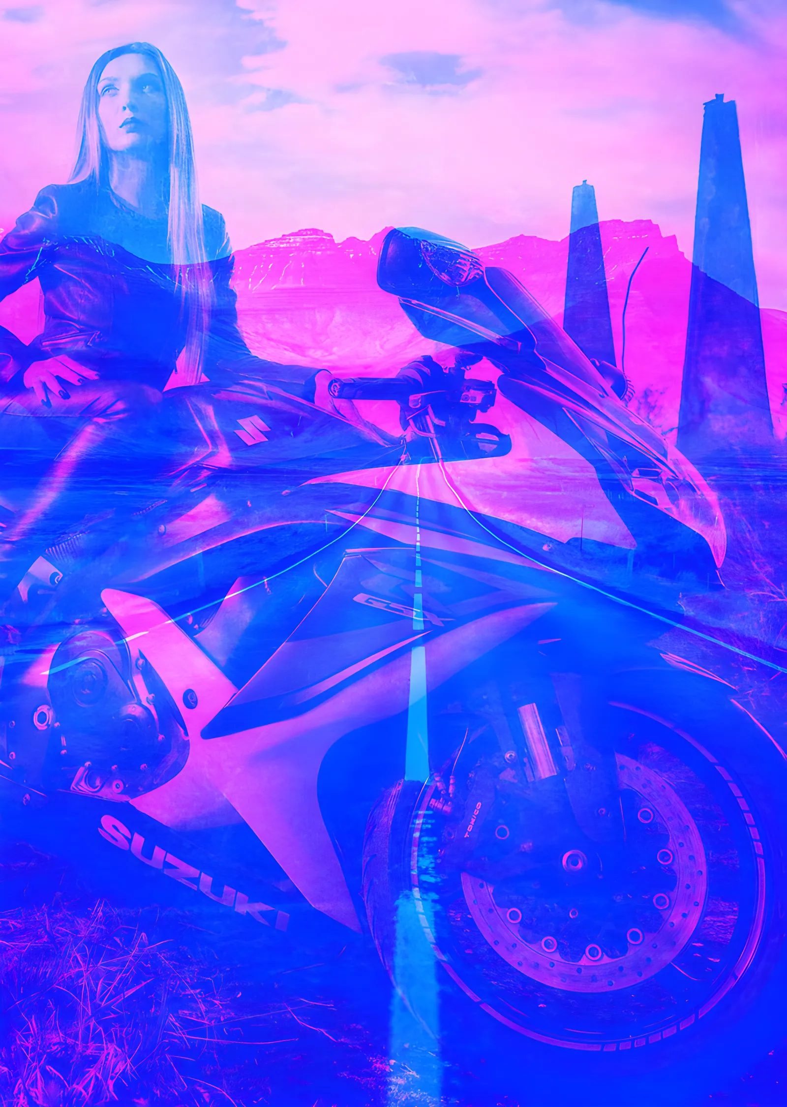 Neon Çölde Motosiklet metal tablo
