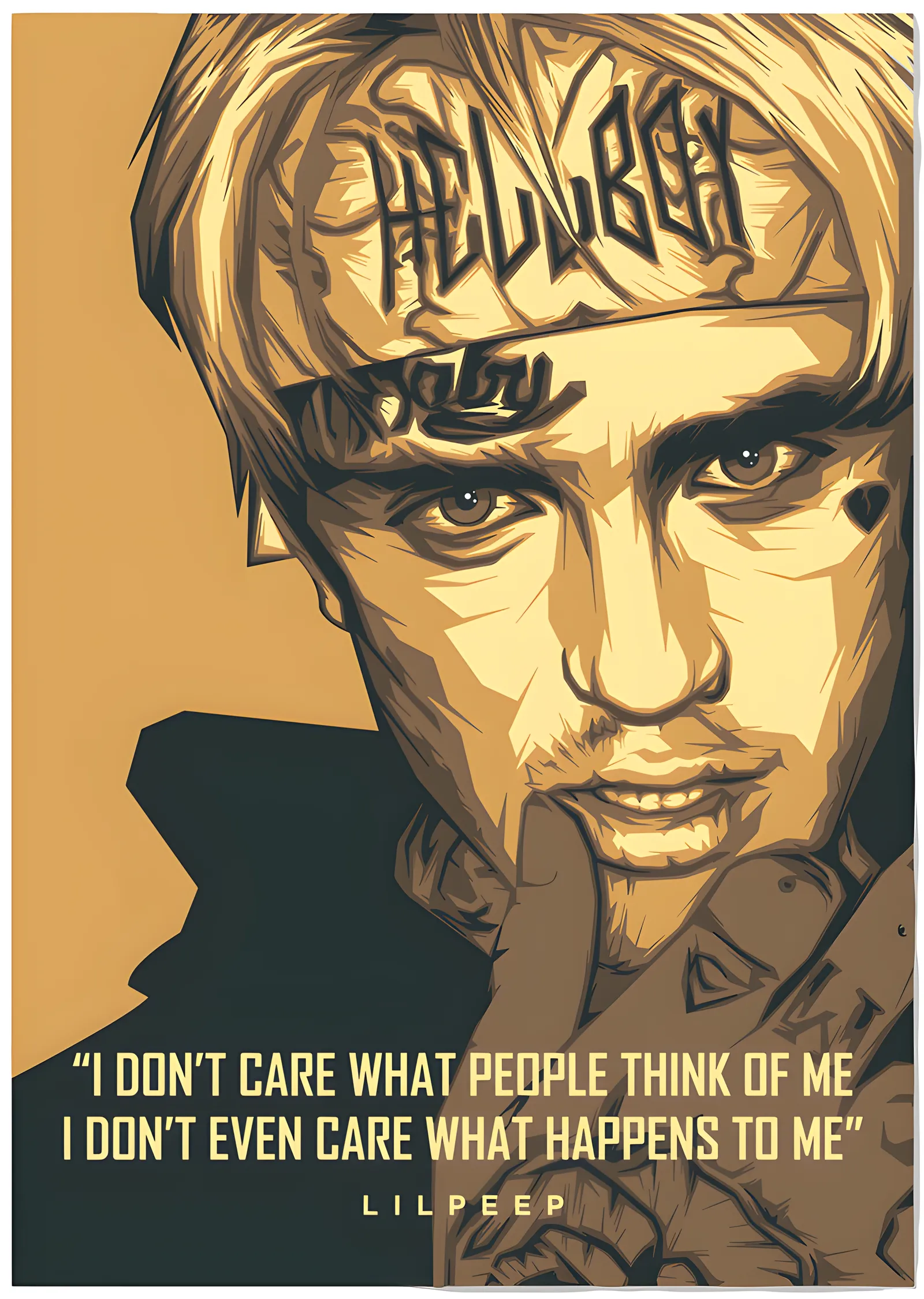 Lil Peep - Bej Zeminde Alıntı Portresi metal tablo