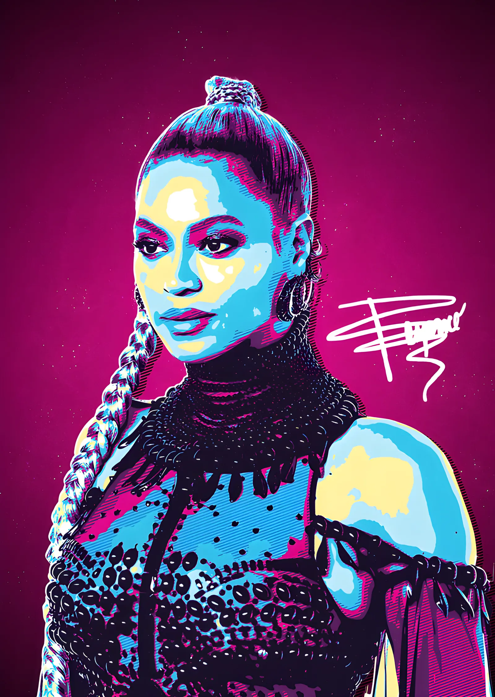 Beyoncé - Fuşya Zeminde Pop Art metal tablo