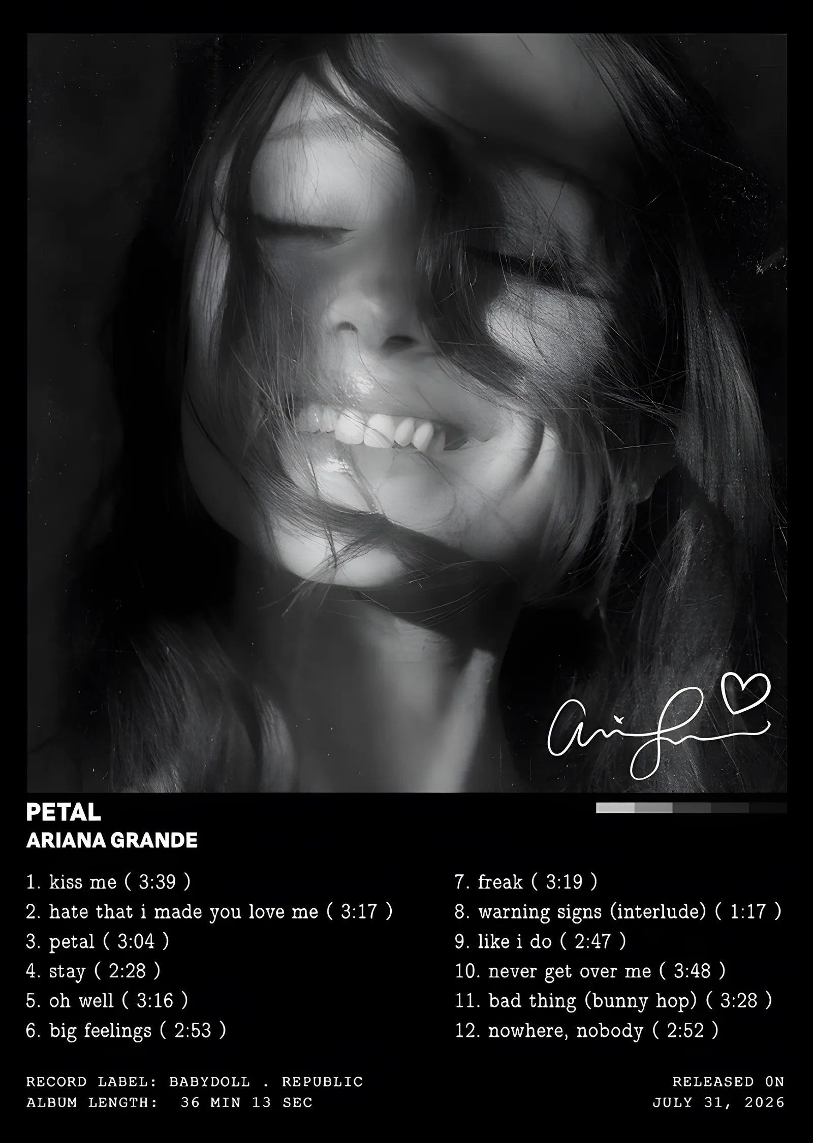 Ariana Grande - Petal: Şarkı Listesi metal tablo