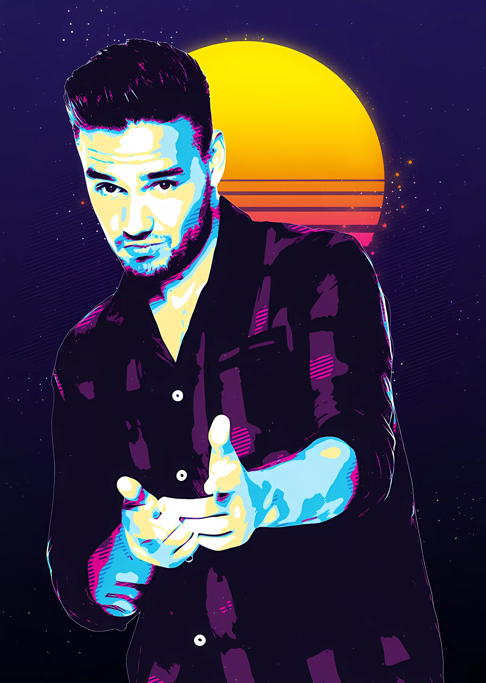 Liam Payne - Sarı Güneşte Neon Portre metal tablo