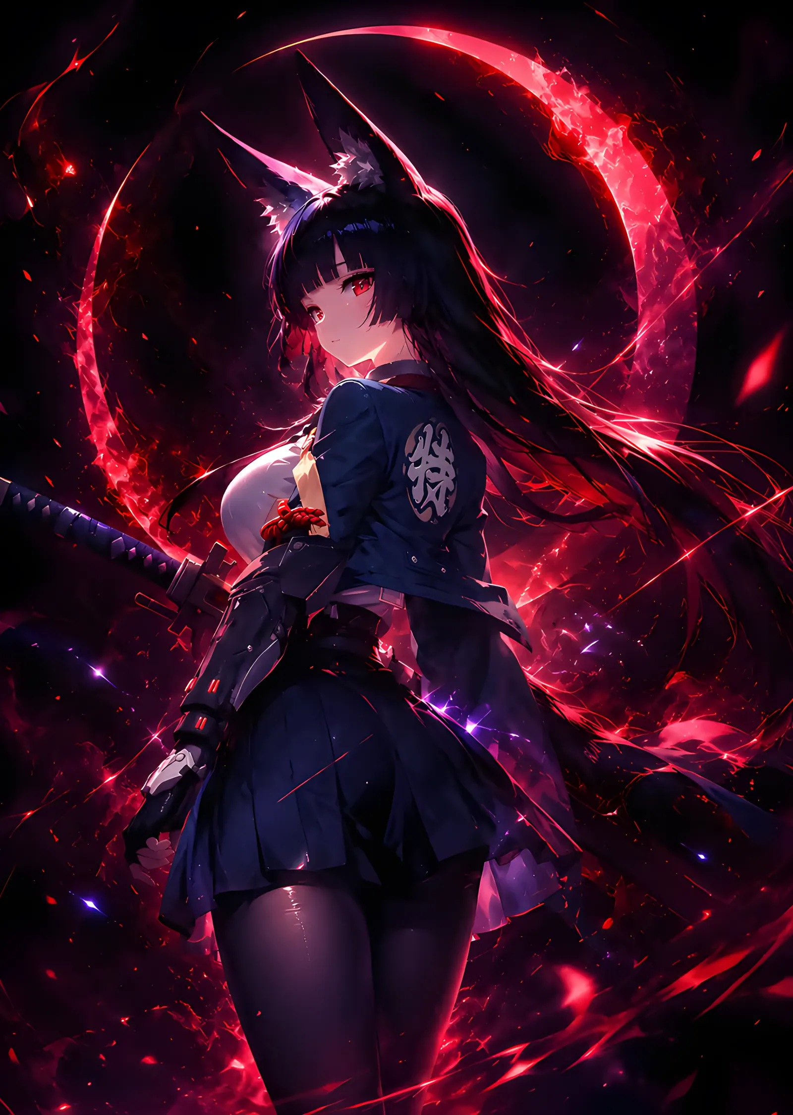 Kızıl Halkanın Önünde Katanalı Anime Figürü metal tablo