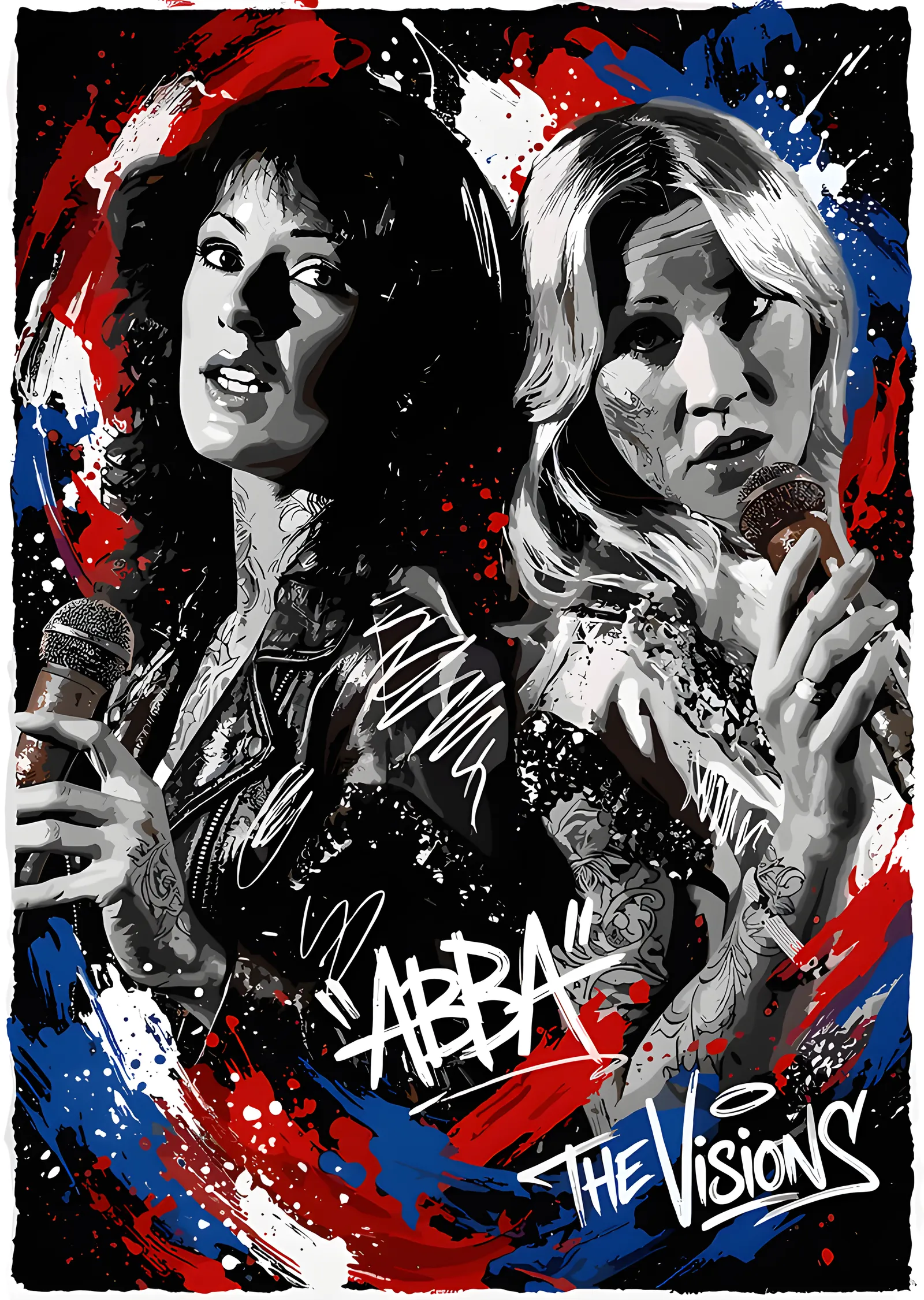 ABBA - Kırmızı Mavi Kolaj Portre metal tablo
