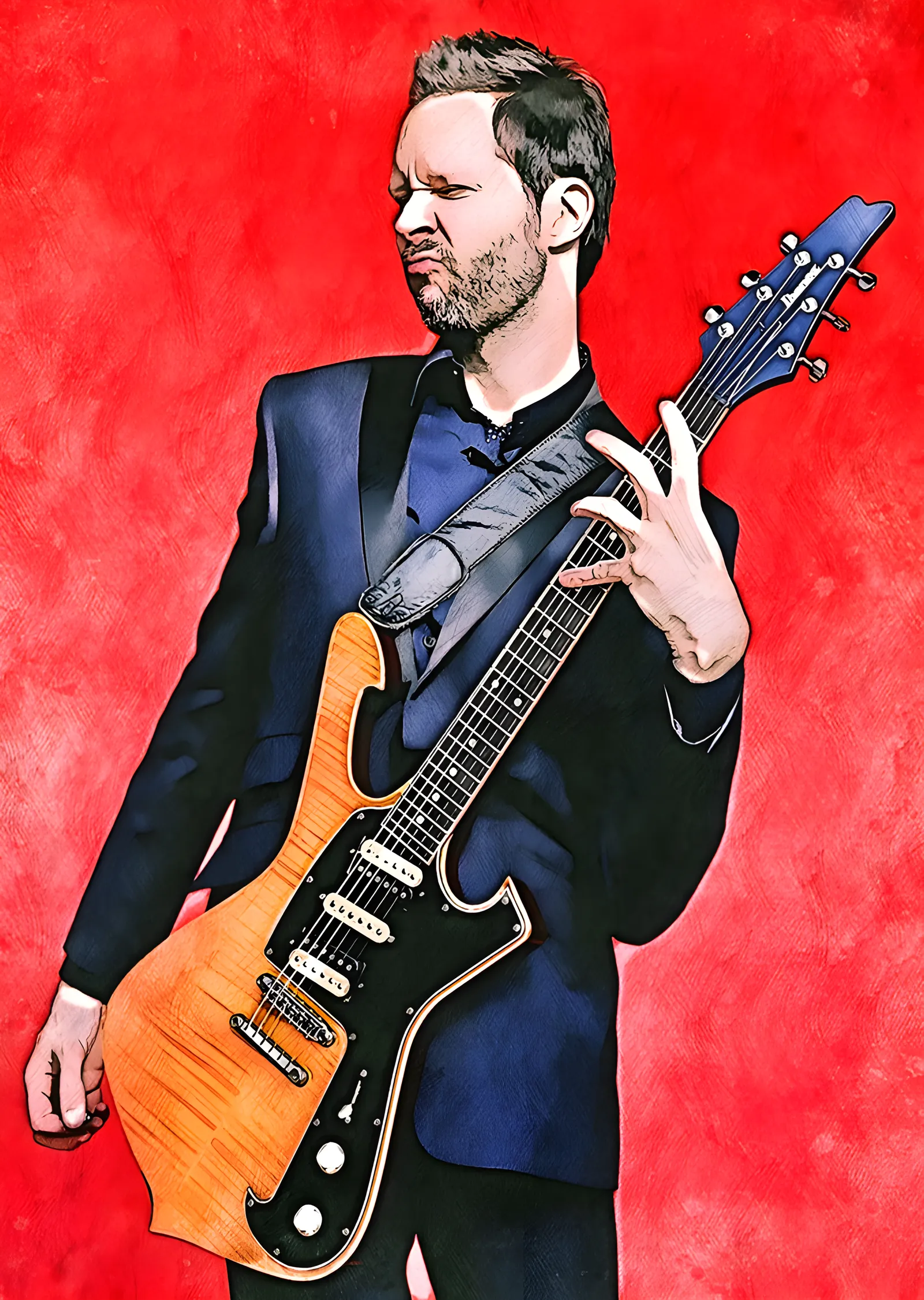 Kırmızı Zeminde Elektro Gitar Solosu metal tablo