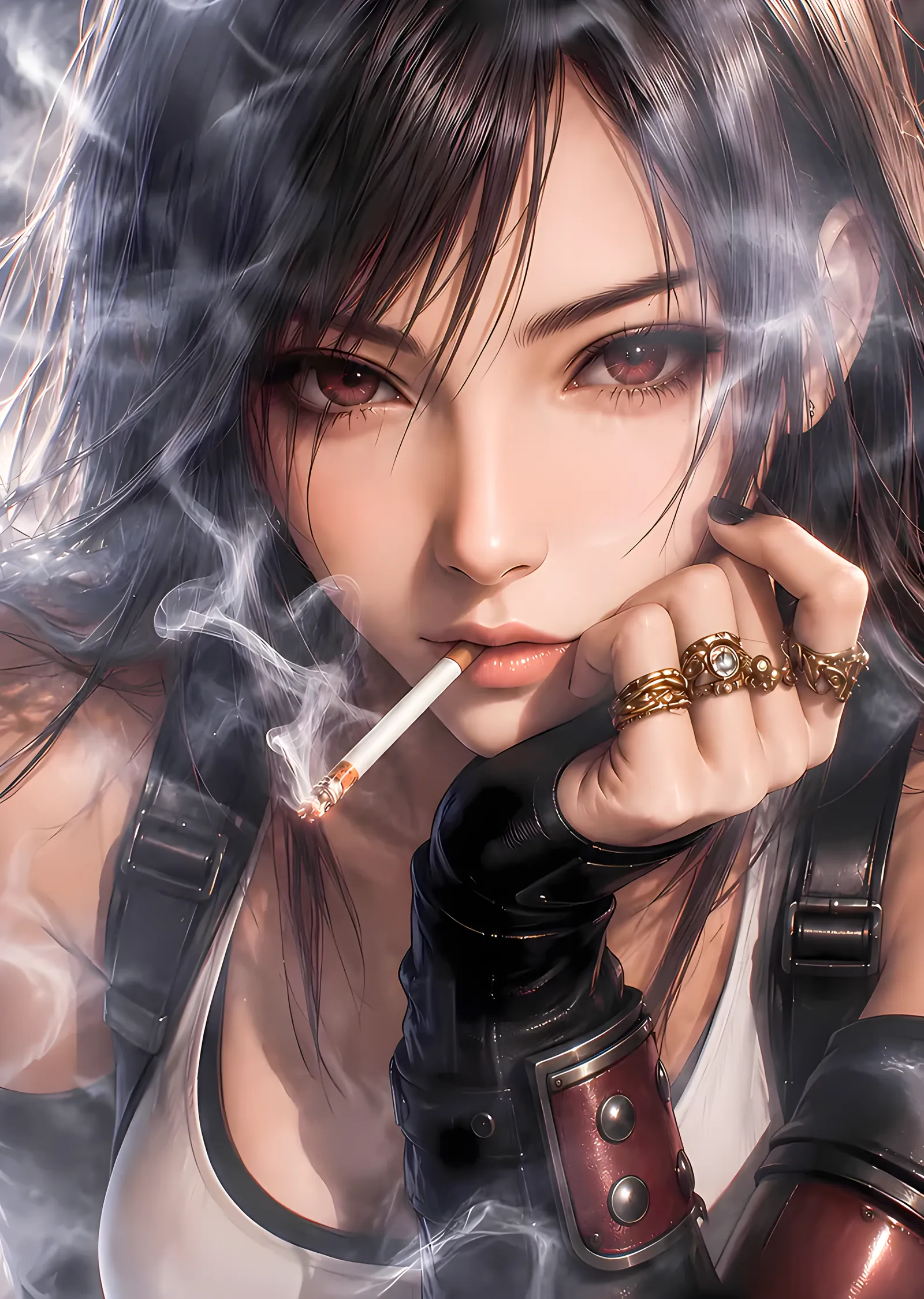 Dumanlı Zeminde Anime Portre metal tablo