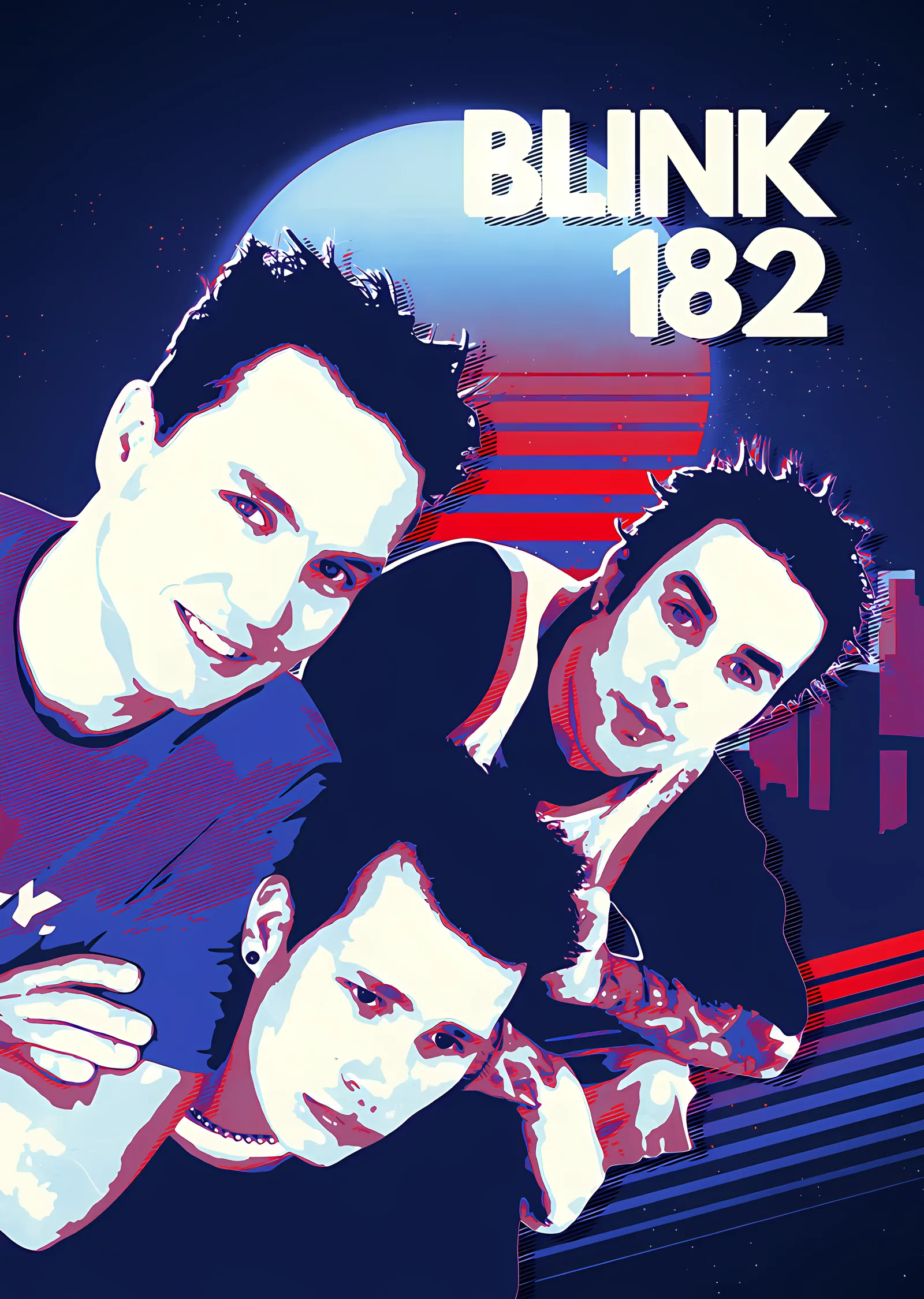 Blink-182 - Retro Renk Kesitli Üçlü metal tablo