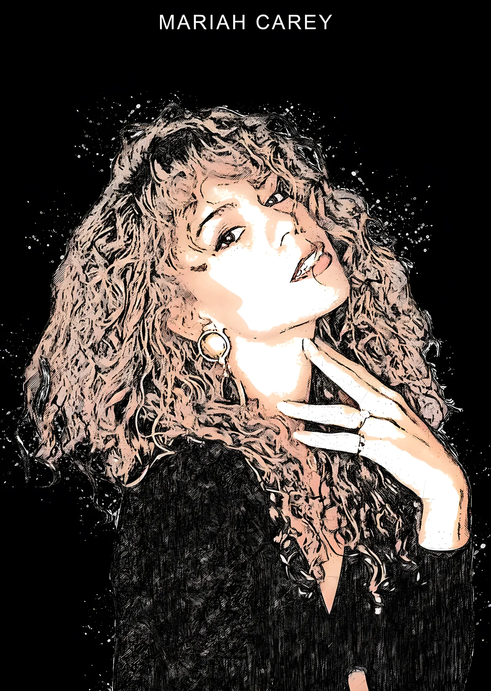Mariah Carey - Siyah Zeminde Kıvırcık Saç metal tablo