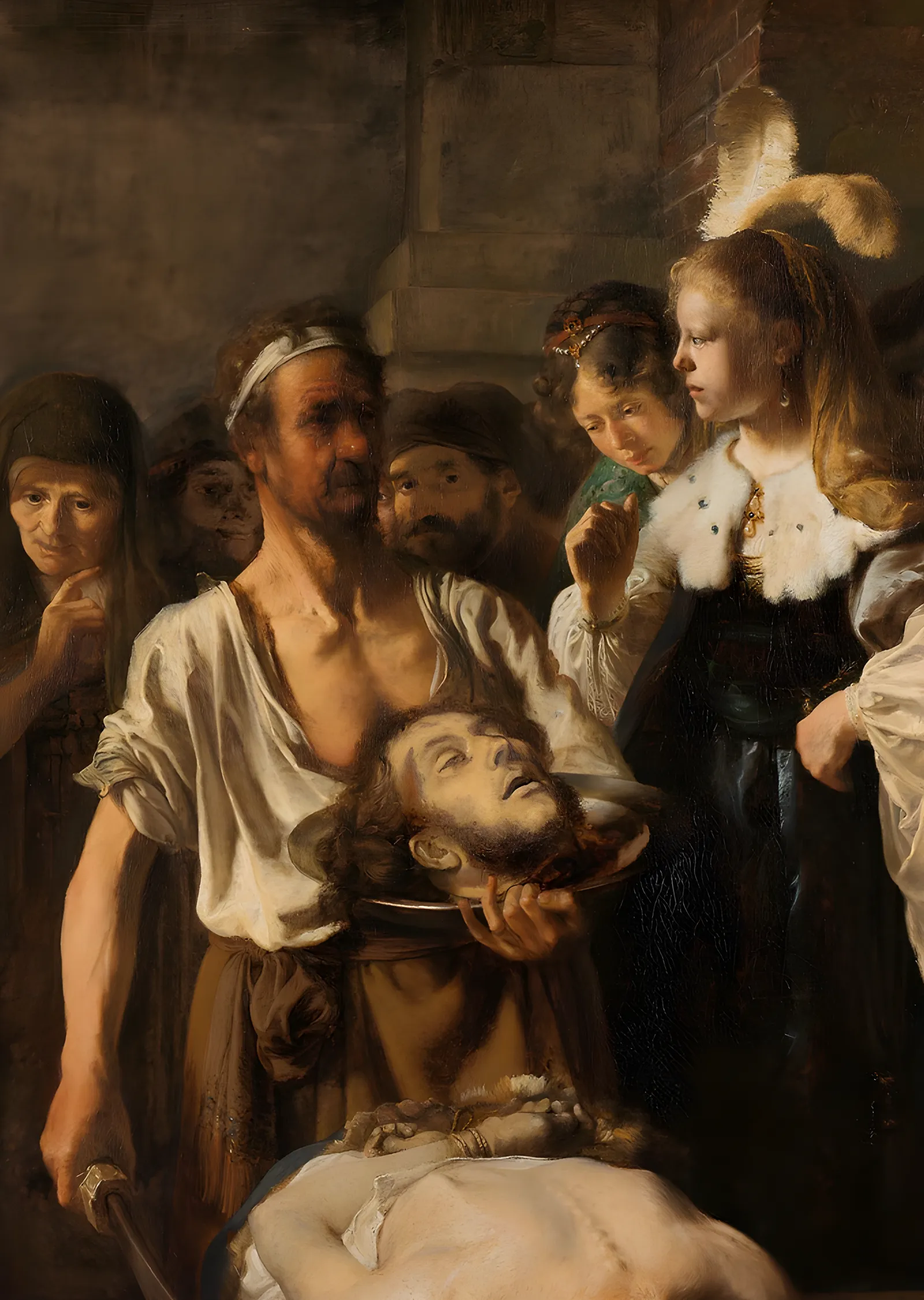 Vaftizci Yahya'nın Başının Sunulması - Rembrandt metal tablo