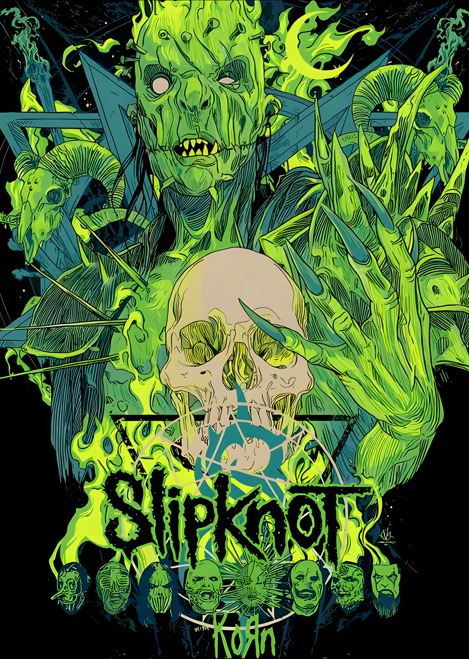 Slipknot - Yeşil Maskeler ve Kuru Kafa metal tablo