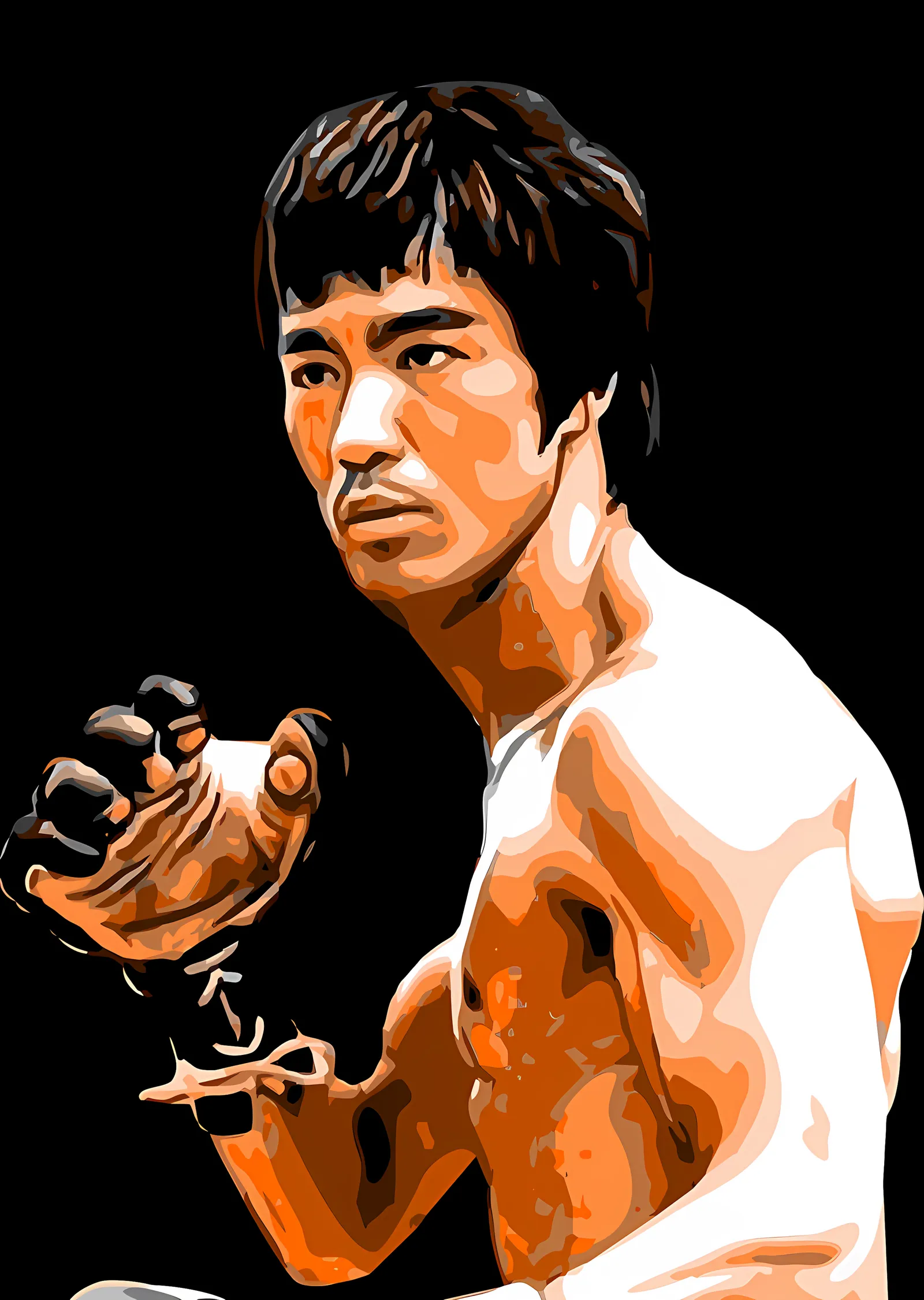 Bruce Lee - Sarı Zeminde Dövüş Duruşu metal tablo