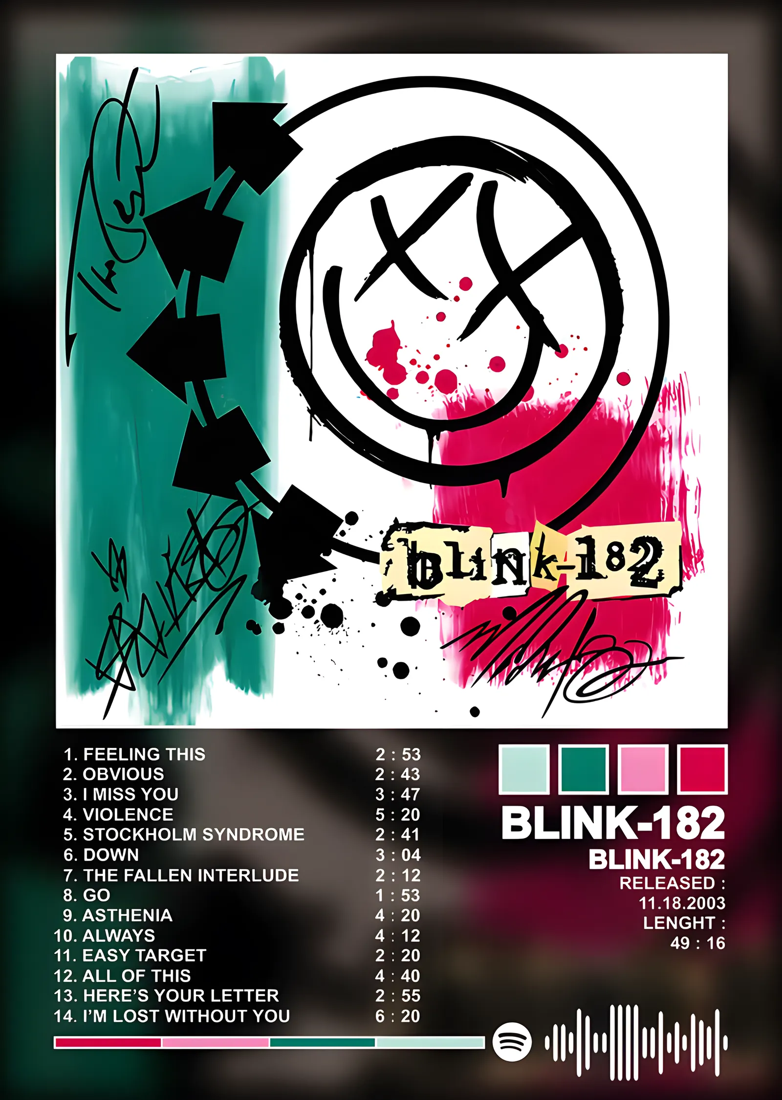 Blink-182 - İmzalı 2003 Künyesi metal tablo