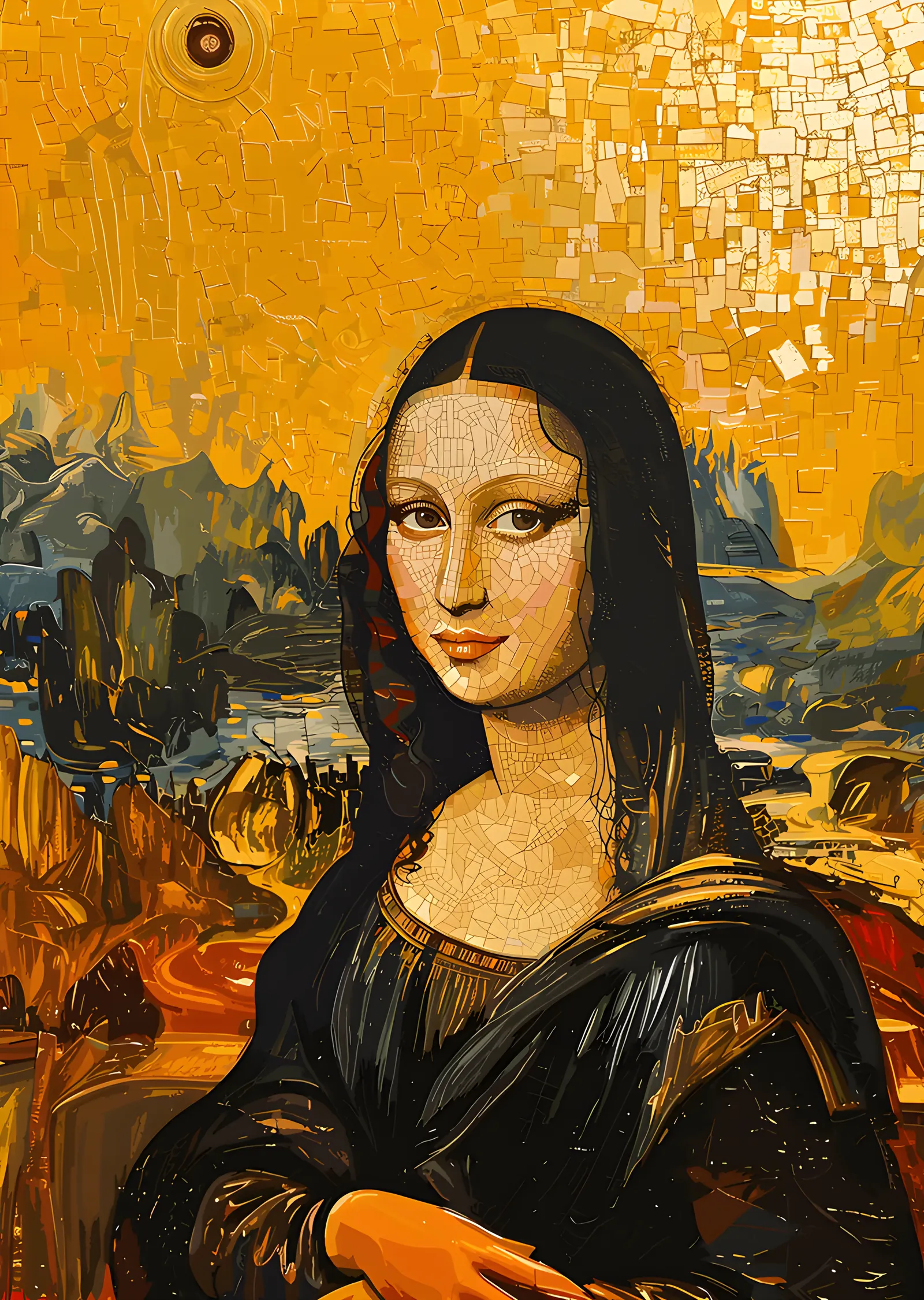 Mona Lisa - Altın Mozaik metal tablo