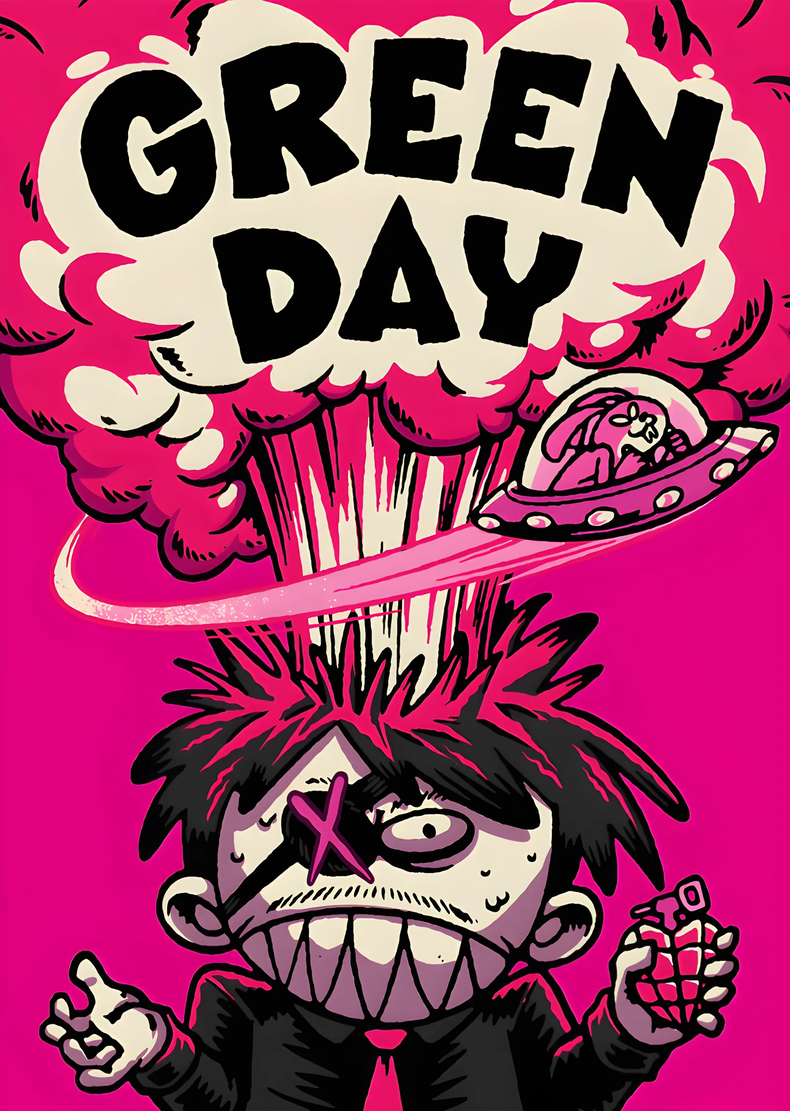 Green Day - Pembe Zeminde Karikatür Patlama metal tablo