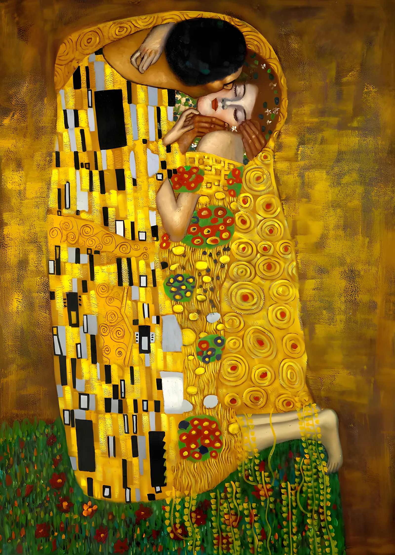 Gustav Klimt - Öpücük Detay Kadraj metal tablo