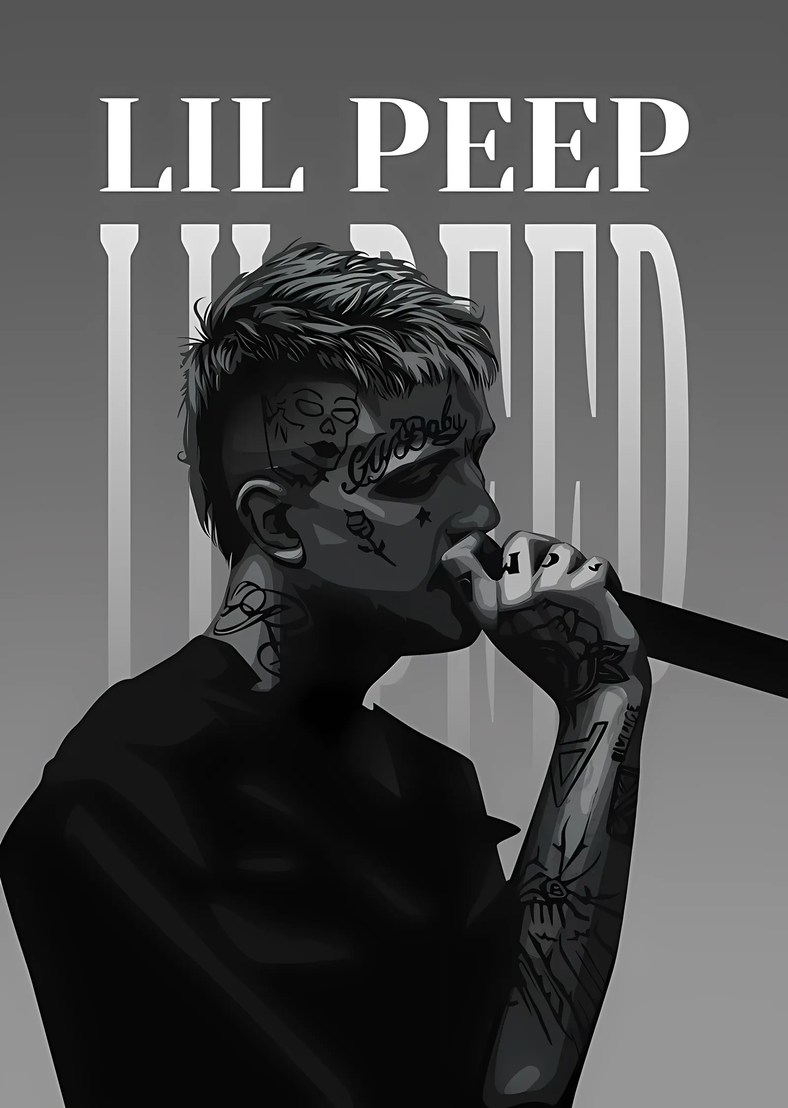 Lil Peep - Katmanlı İsimli Siyah Beyaz metal tablo