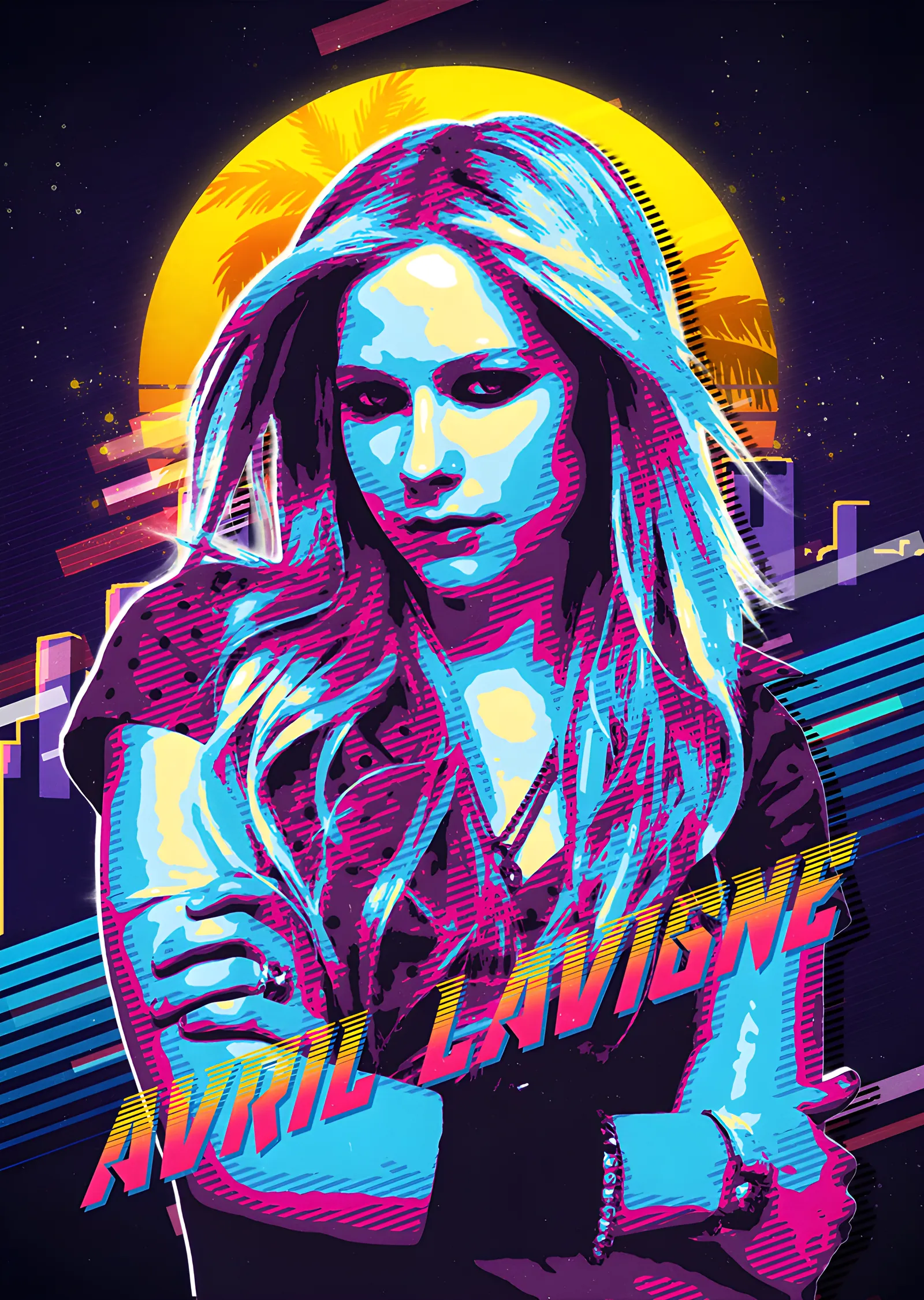 Avril Lavigne - Neon Retro Portre metal tablo