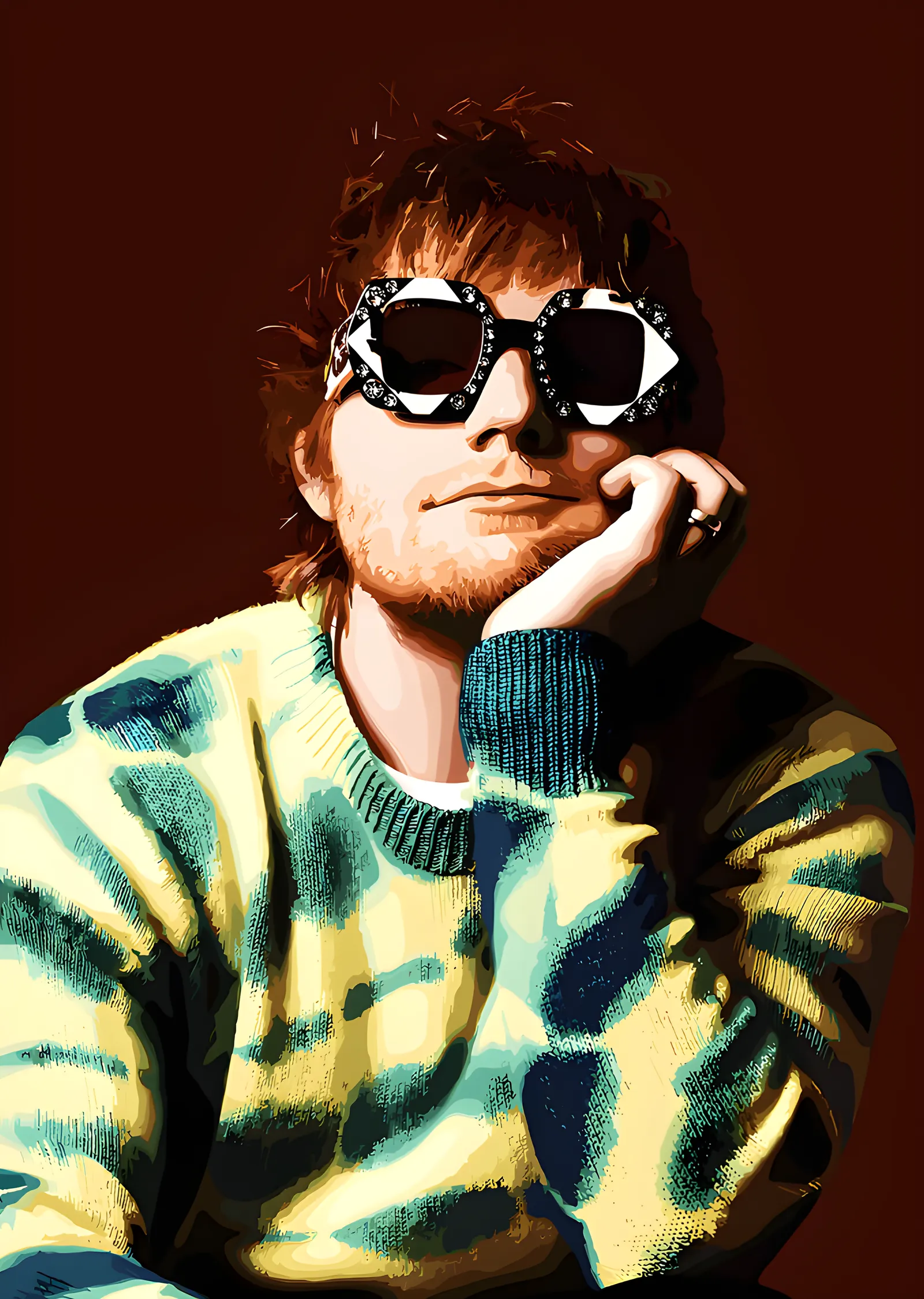 Ed Sheeran - Sarı Kazaklı Portre metal tablo